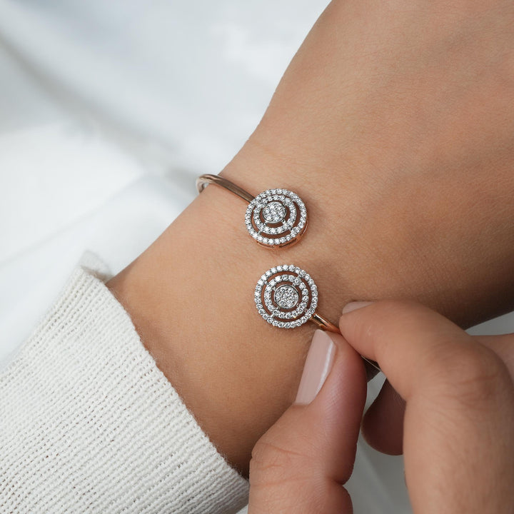 Zendaya Round Halo Diamond Bangle in Rose Gold