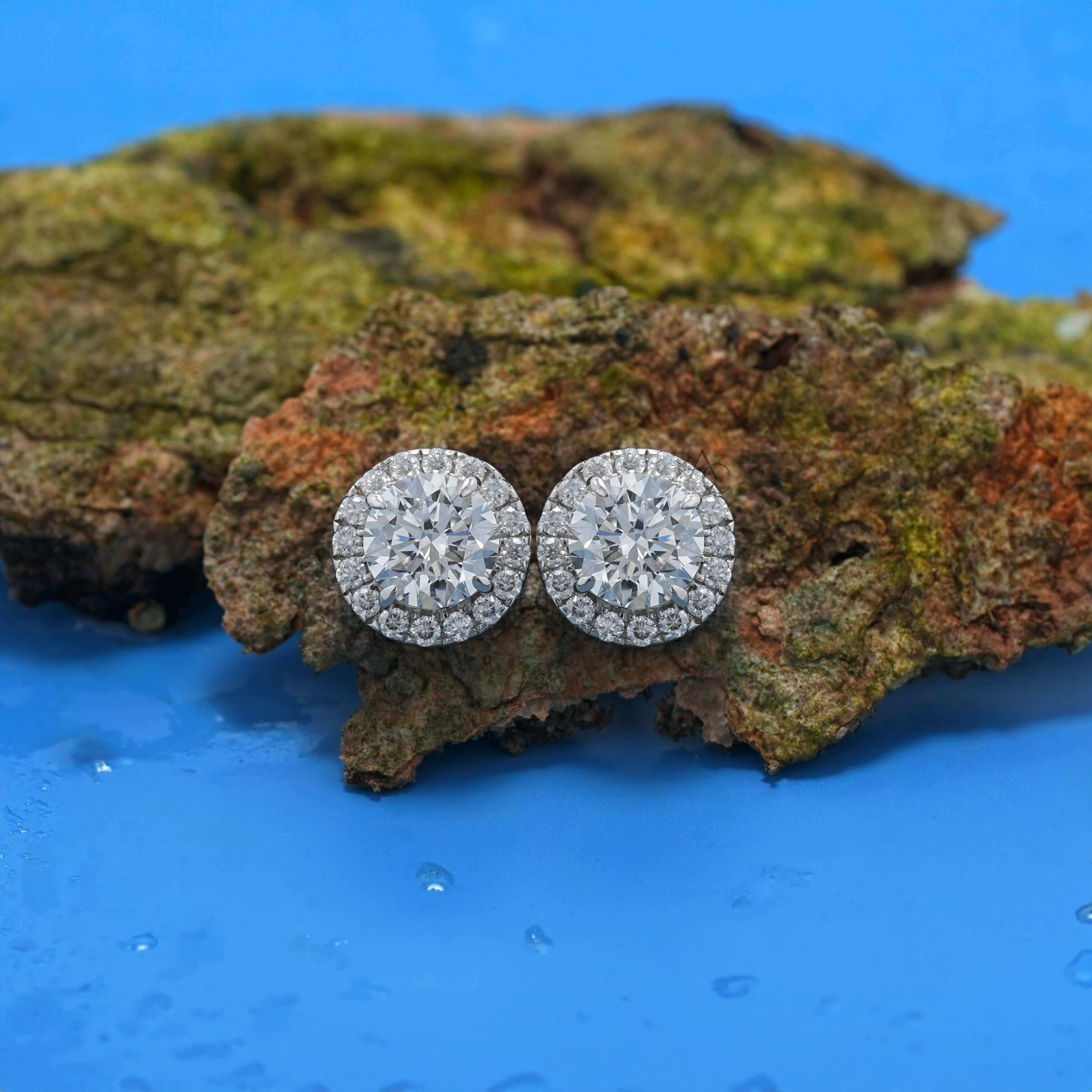 Aristocratic French Halo Brilliant Round Diamond Stud Earrings