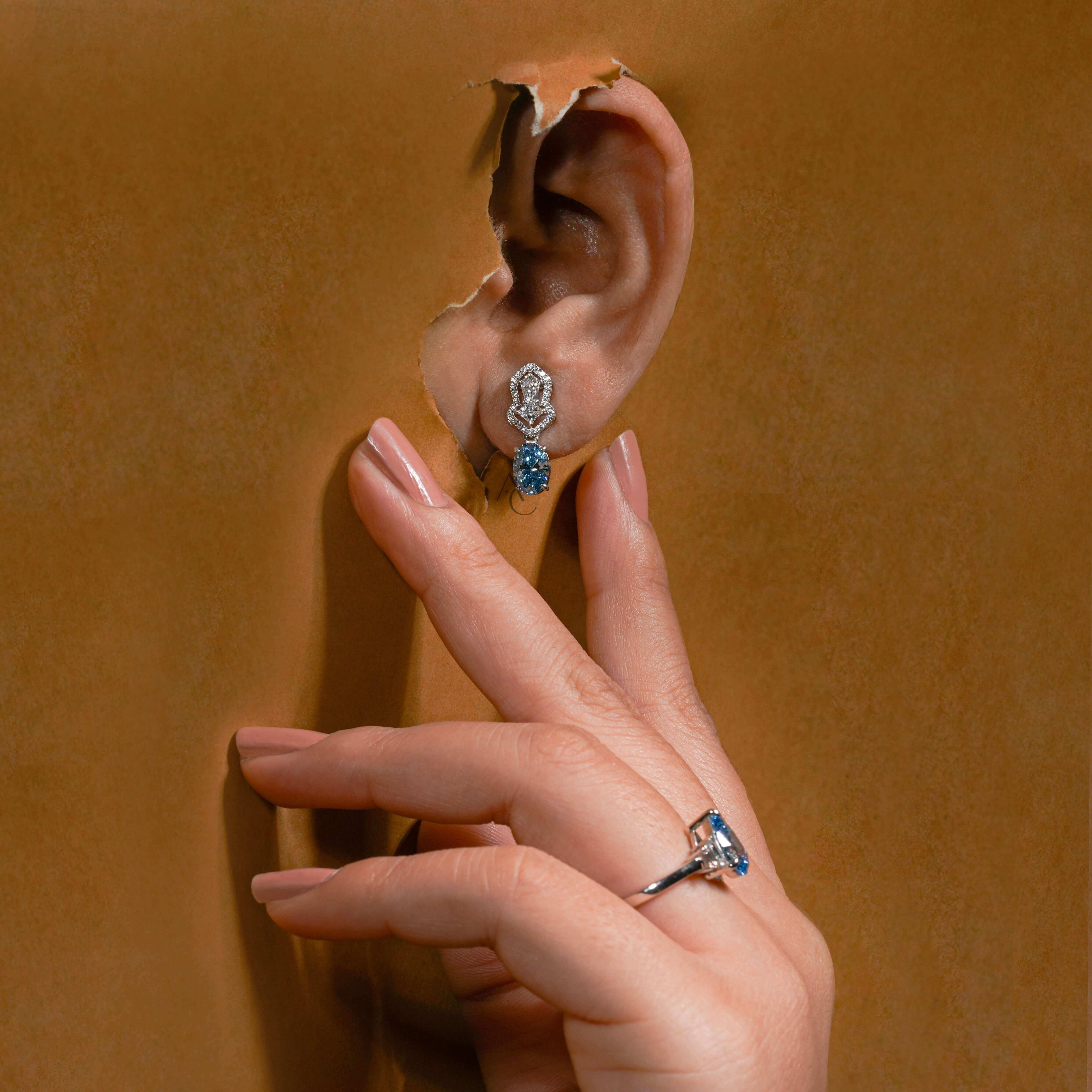 Celestine Blue Oval Drop Earrings – Diamond Dangler Pair