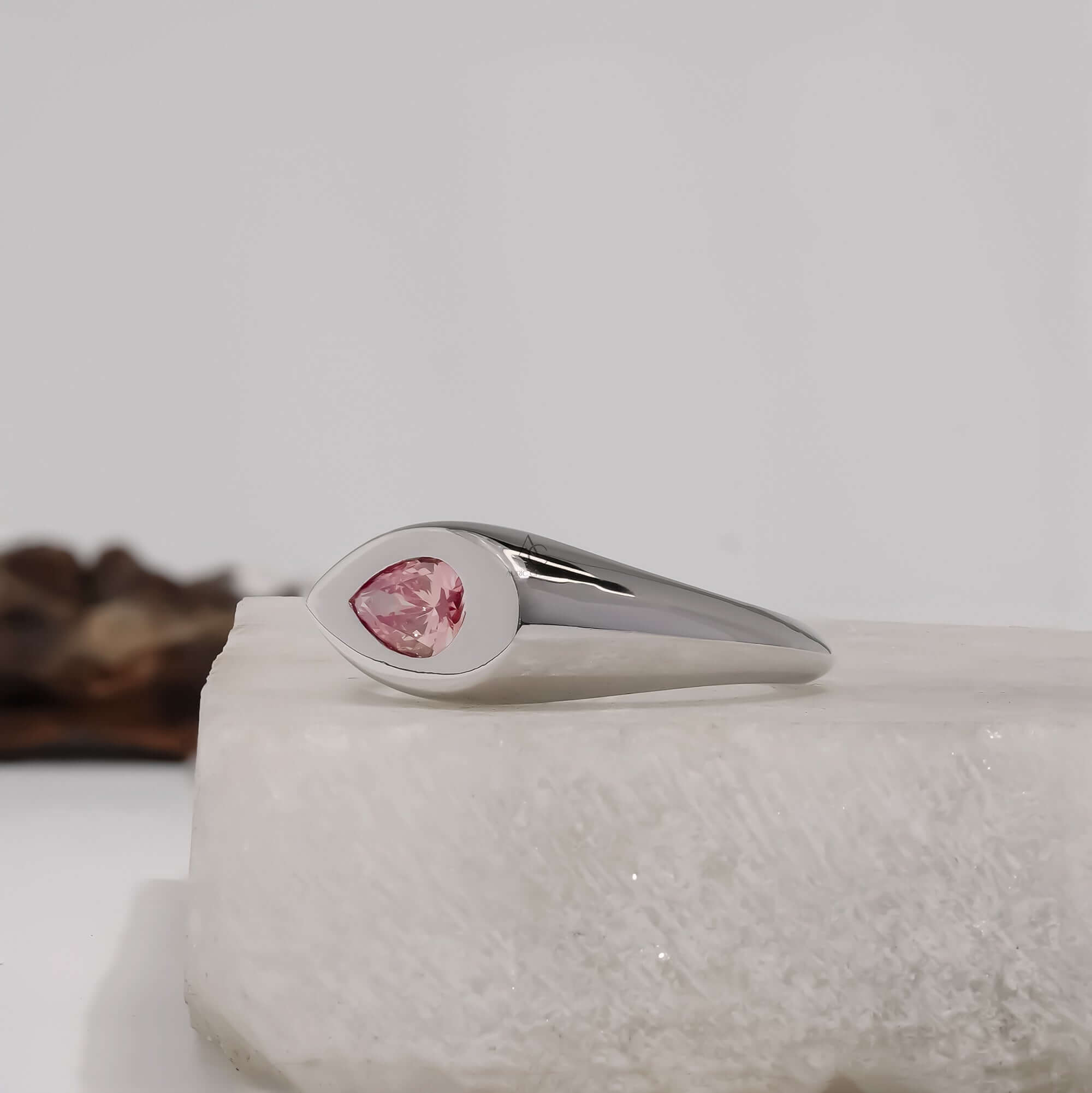 0.40 CT Fancy Vivid Pink Pear Cut Bezel Set Lab Grown Diamond Engagement Ring