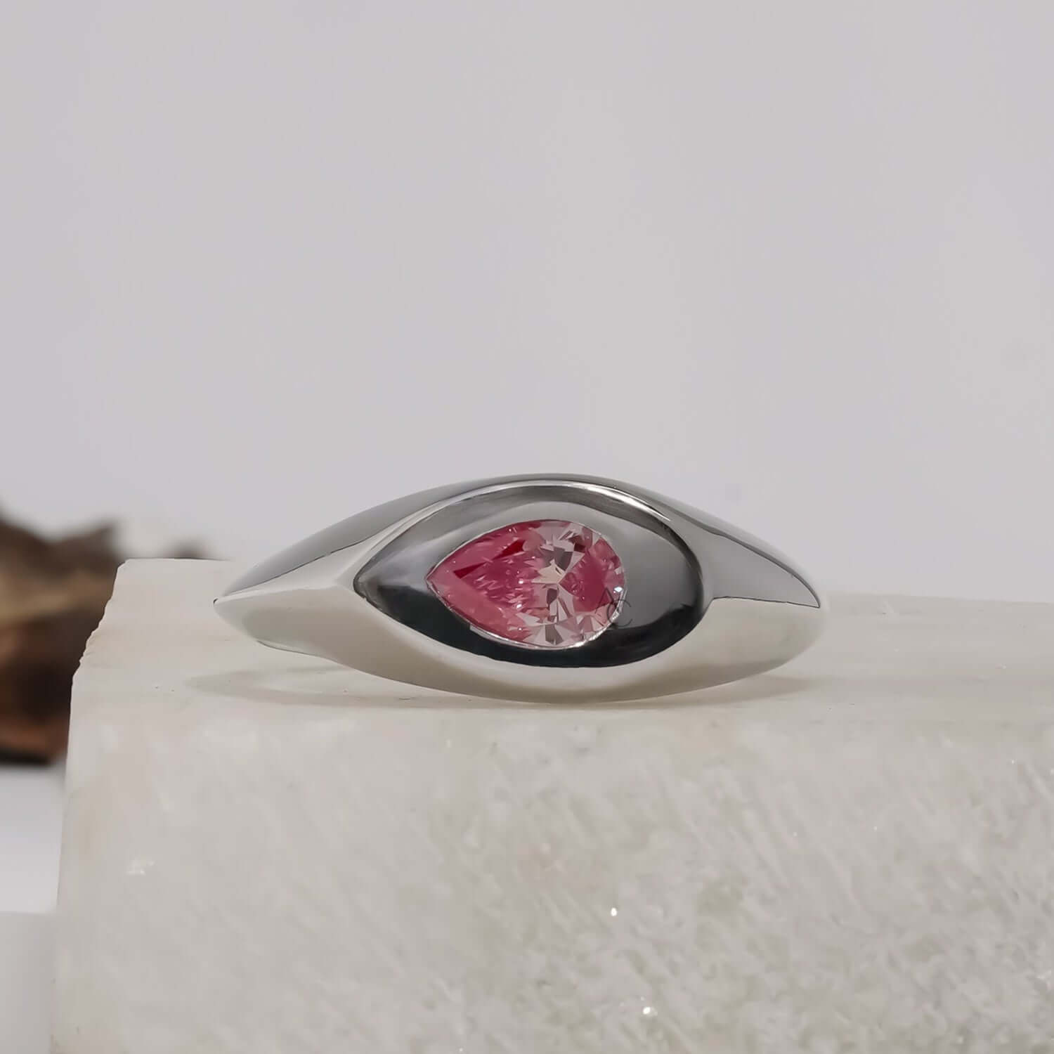 0.40 CT Fancy Vivid Pink Pear Cut Bezel Set Lab Grown Diamond Engagement Ring