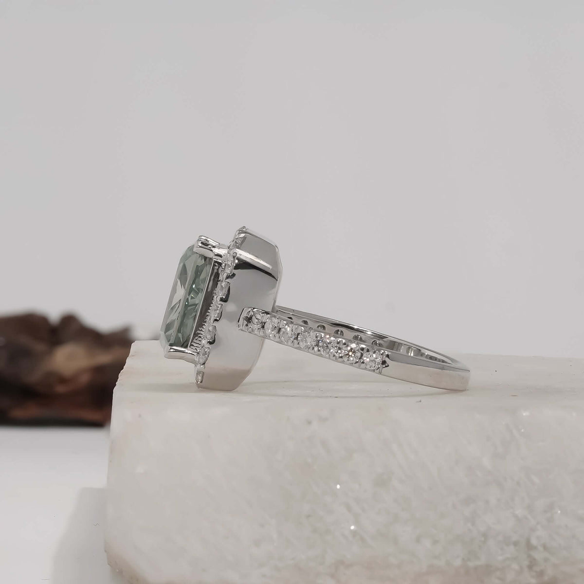 Fancy Vivid Green Radiant Cut Lab Grown Diamond Engagement Ring