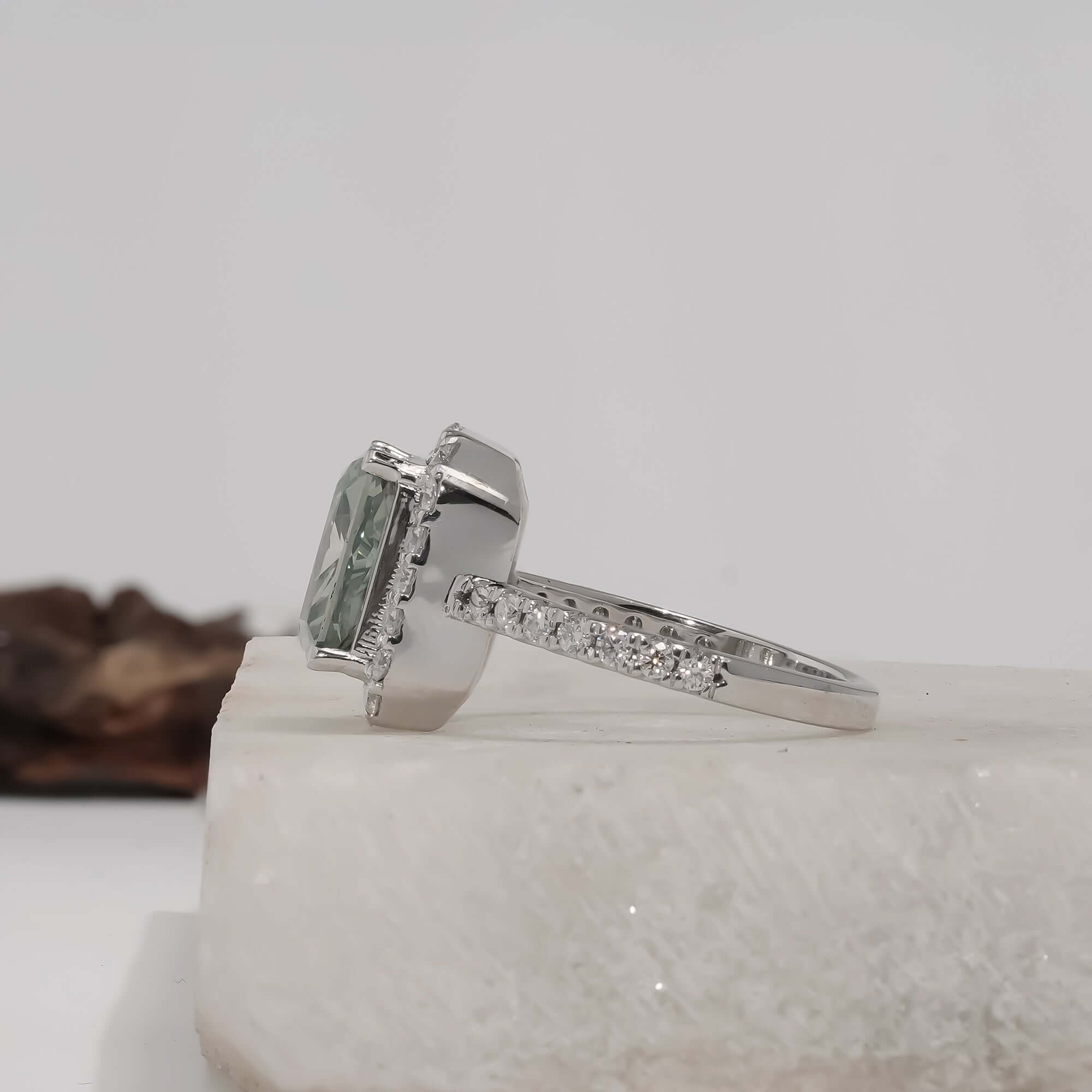 Fancy Vivid Green Radiant Cut Lab Grown Diamond Engagement Ring for Her