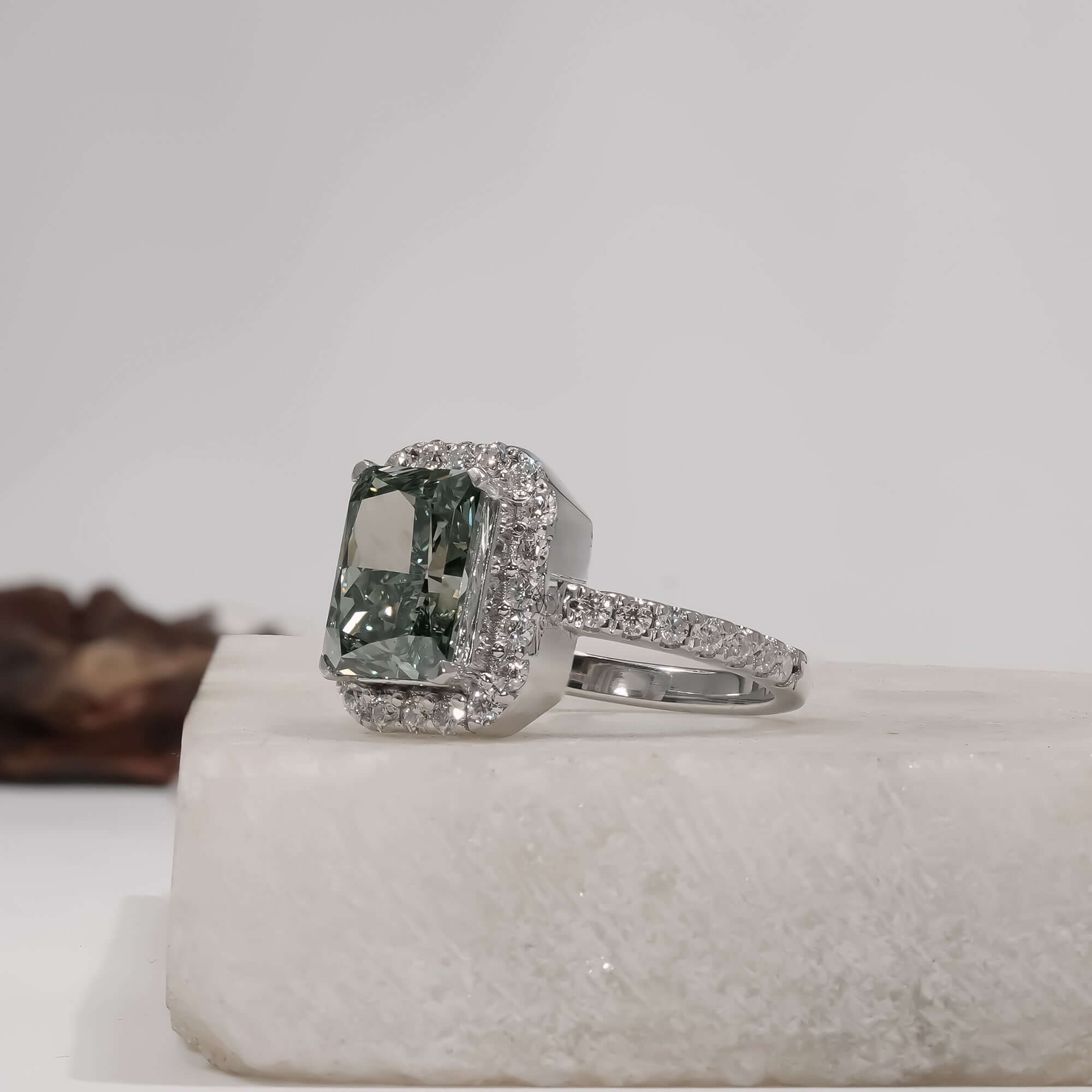 Fancy Vivid Green Radiant Cut Lab Grown Diamond Engagement Ring for Her