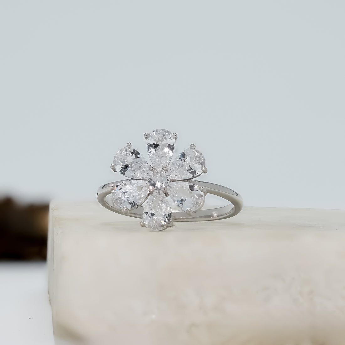 Aurielle Pear Cut Diamond Ring With Side Accents