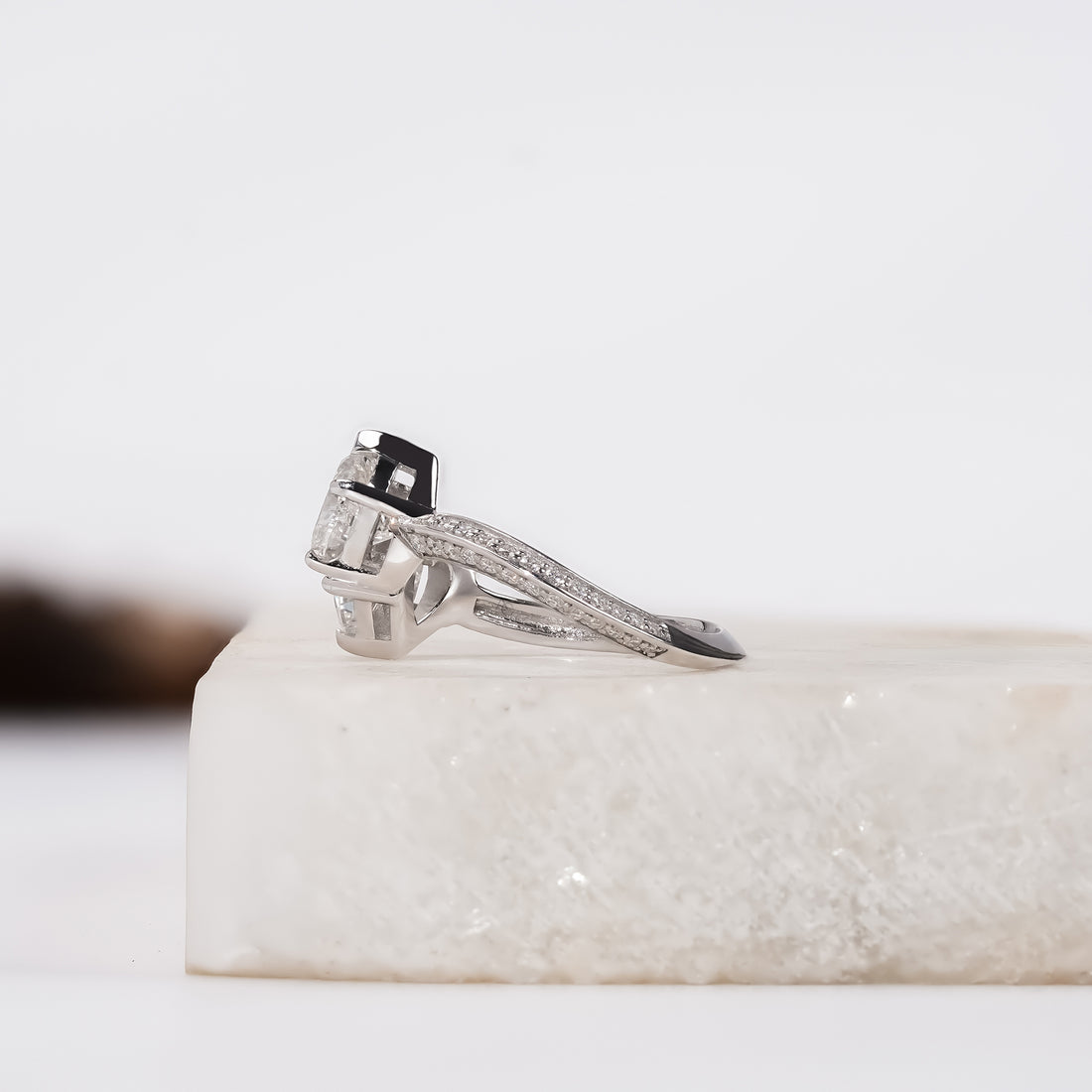 Elegant silver ring with two sparkling heart-cut gemstones