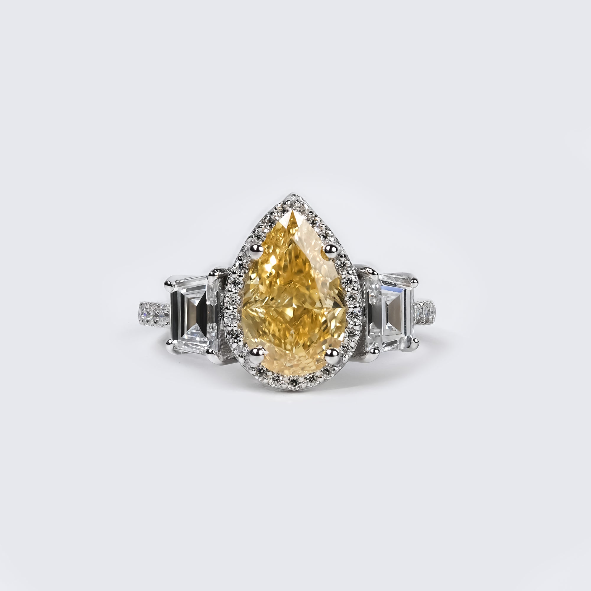 Fancy Yellow Pear Three-Stone Ring