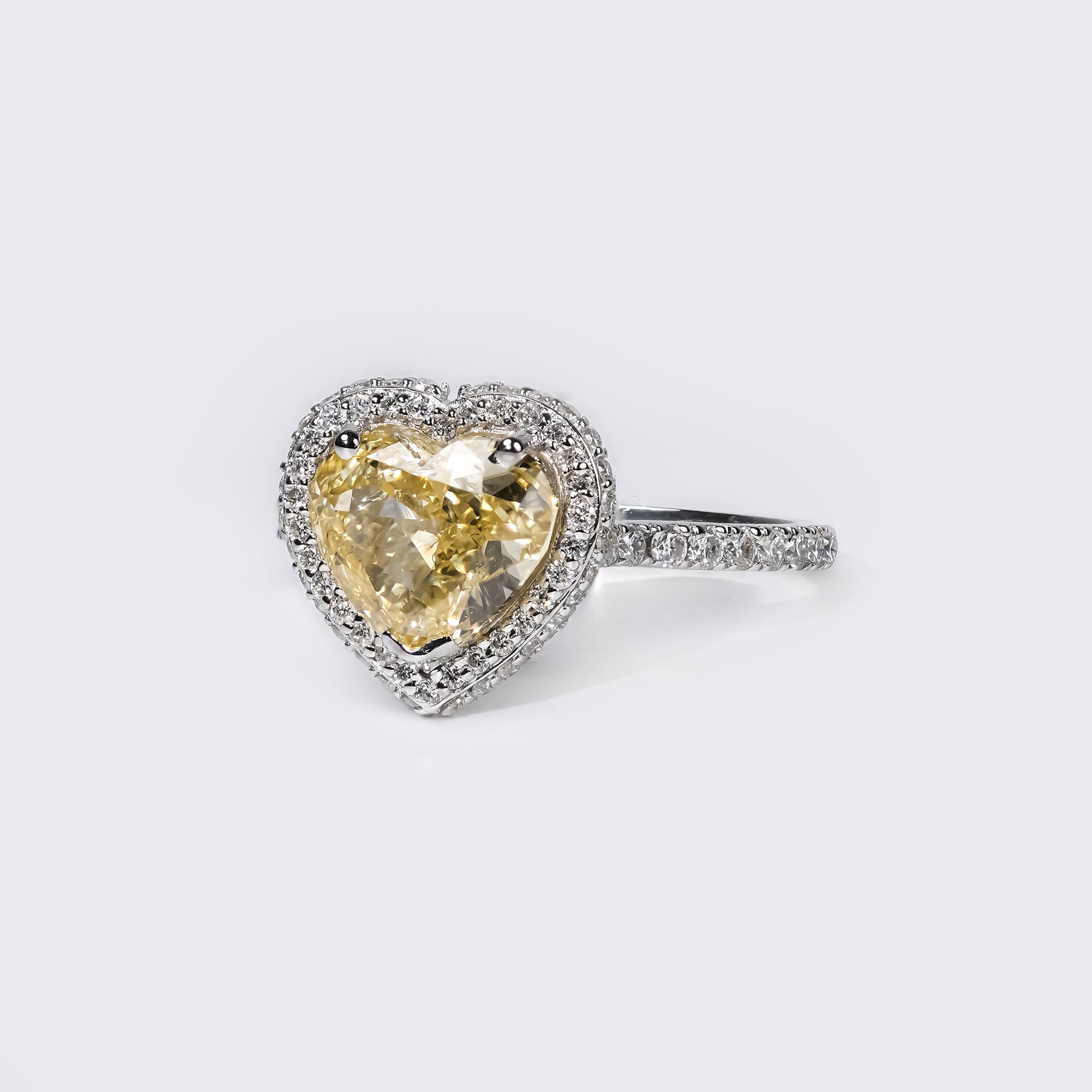 Fancy Yellow Heart Pavé Ring