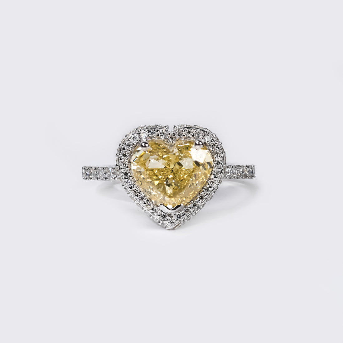 Fancy Yellow Heart Pavé Ring