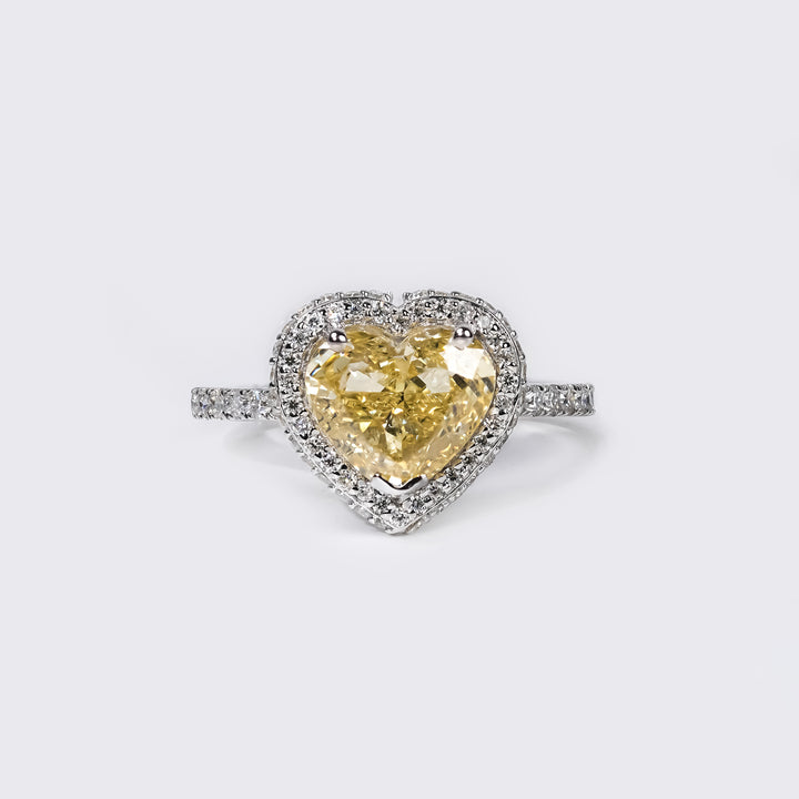 Fancy Yellow Heart Pavé Ring