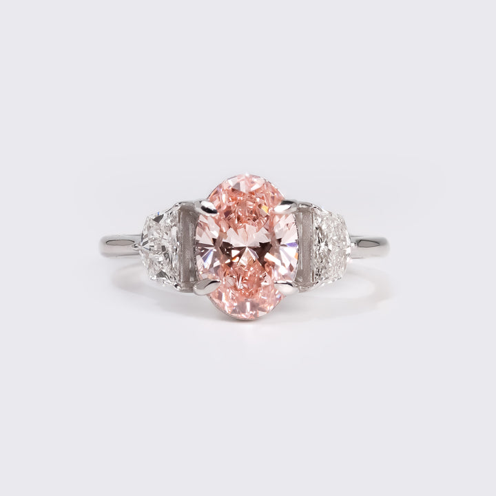 Fancy Pink Oval Three-Stone Ring