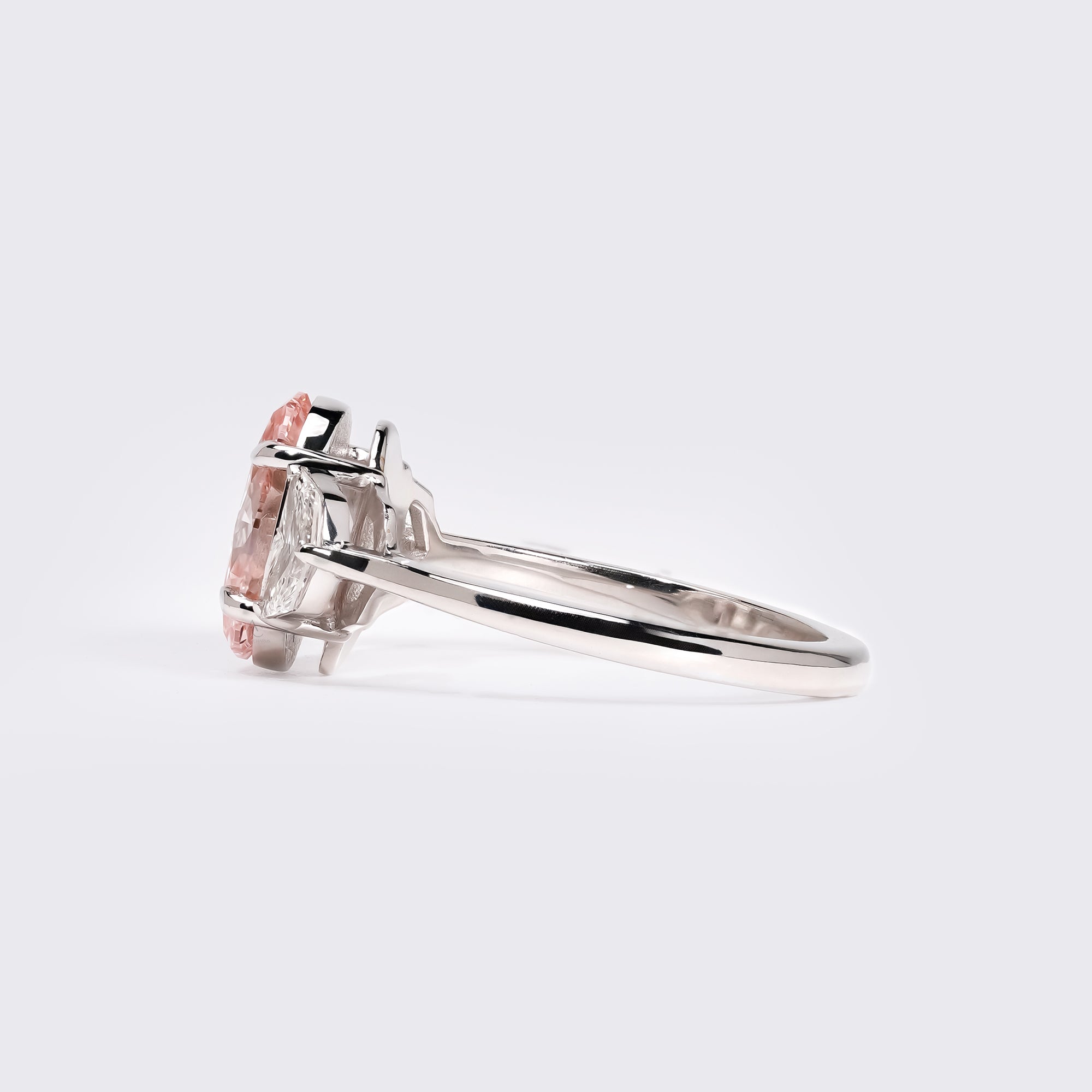 Fancy Pink Oval Three-Stone Ring