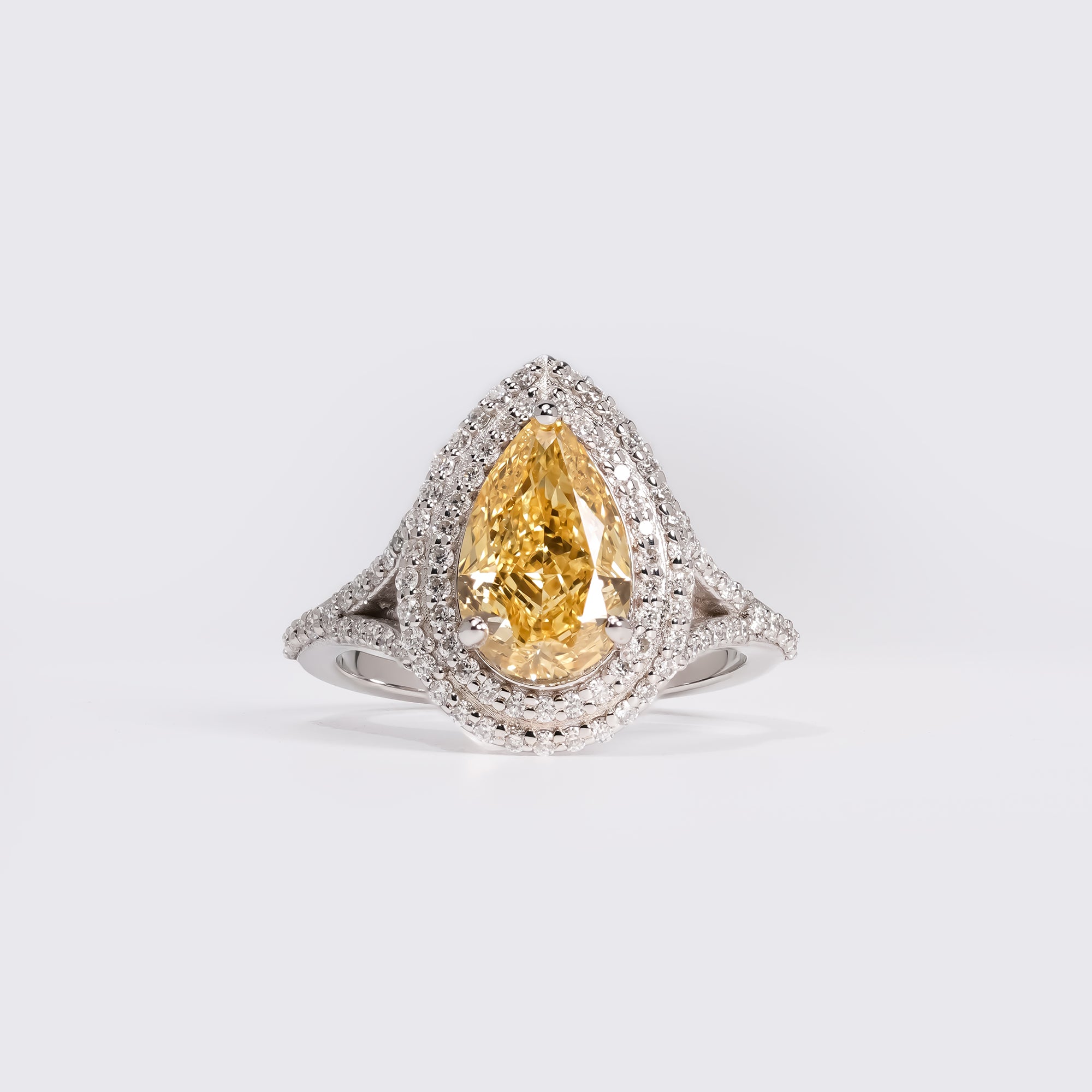 Fancy Yellow Pear Double Halo Ring
