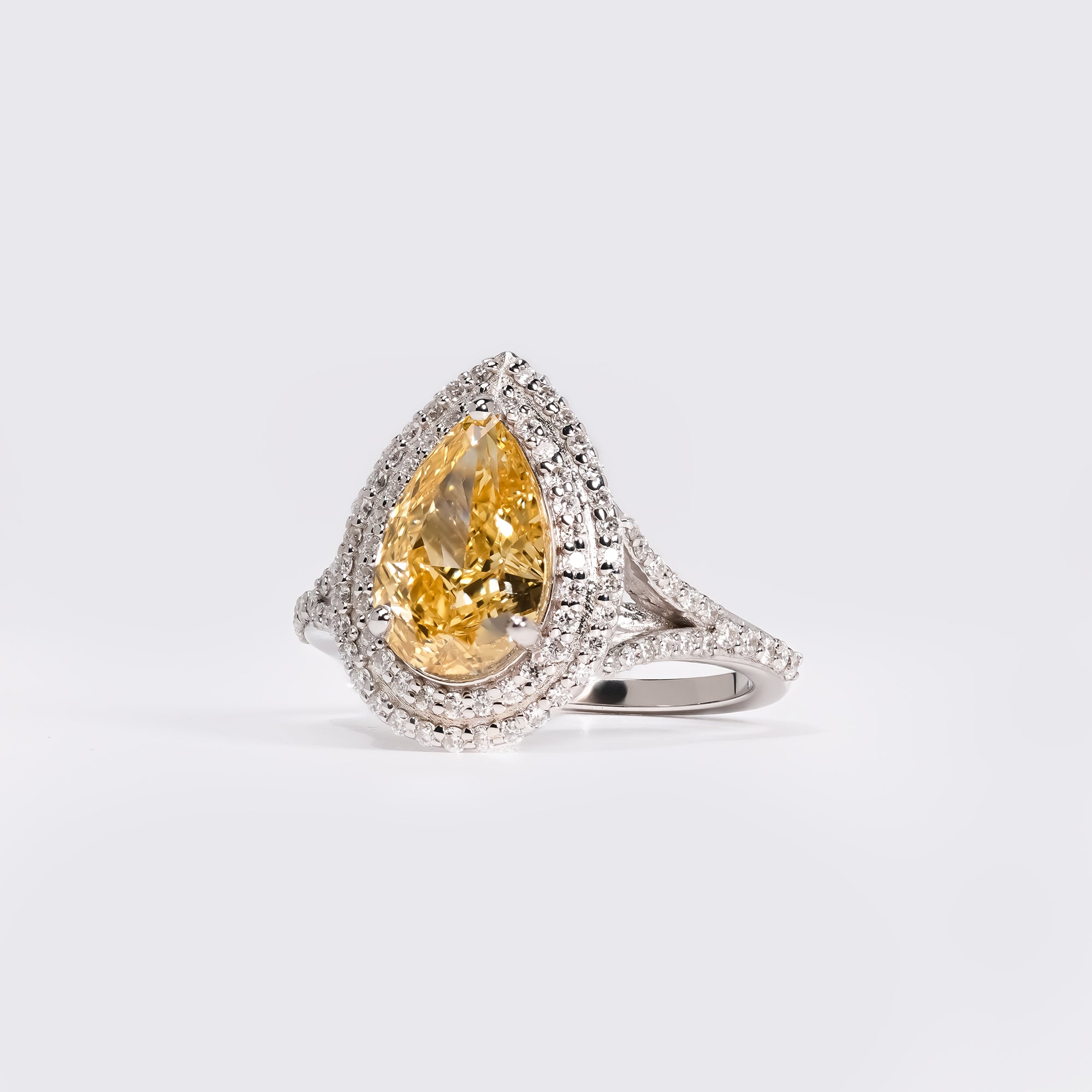 Fancy Yellow Pear Double Halo Ring
