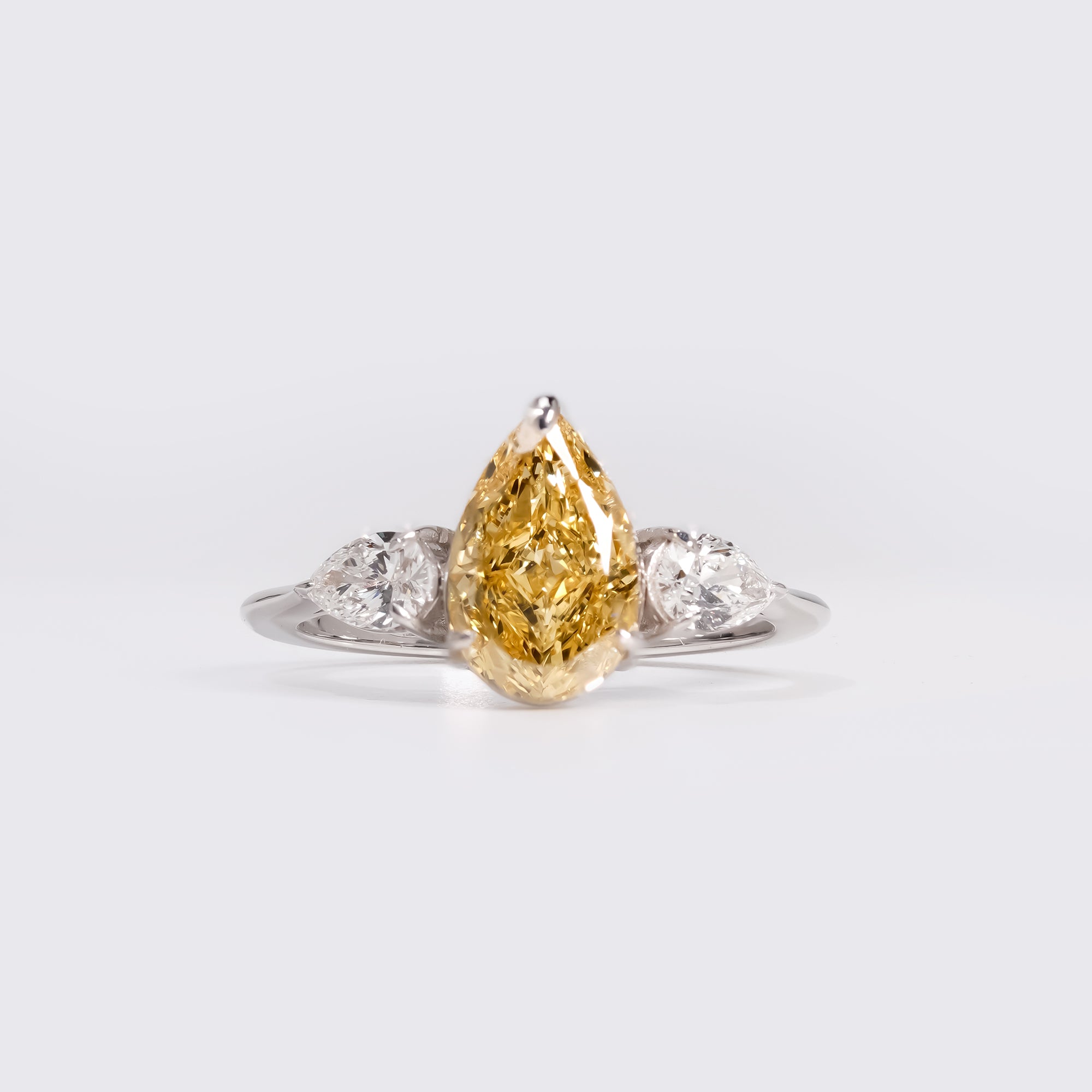Fancy Yellow Pear Three-Stone Ring