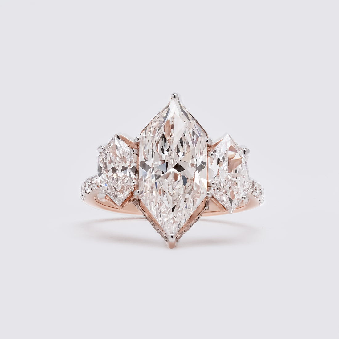 Dutch Marquise Hidden Halo Three-Stone Ring