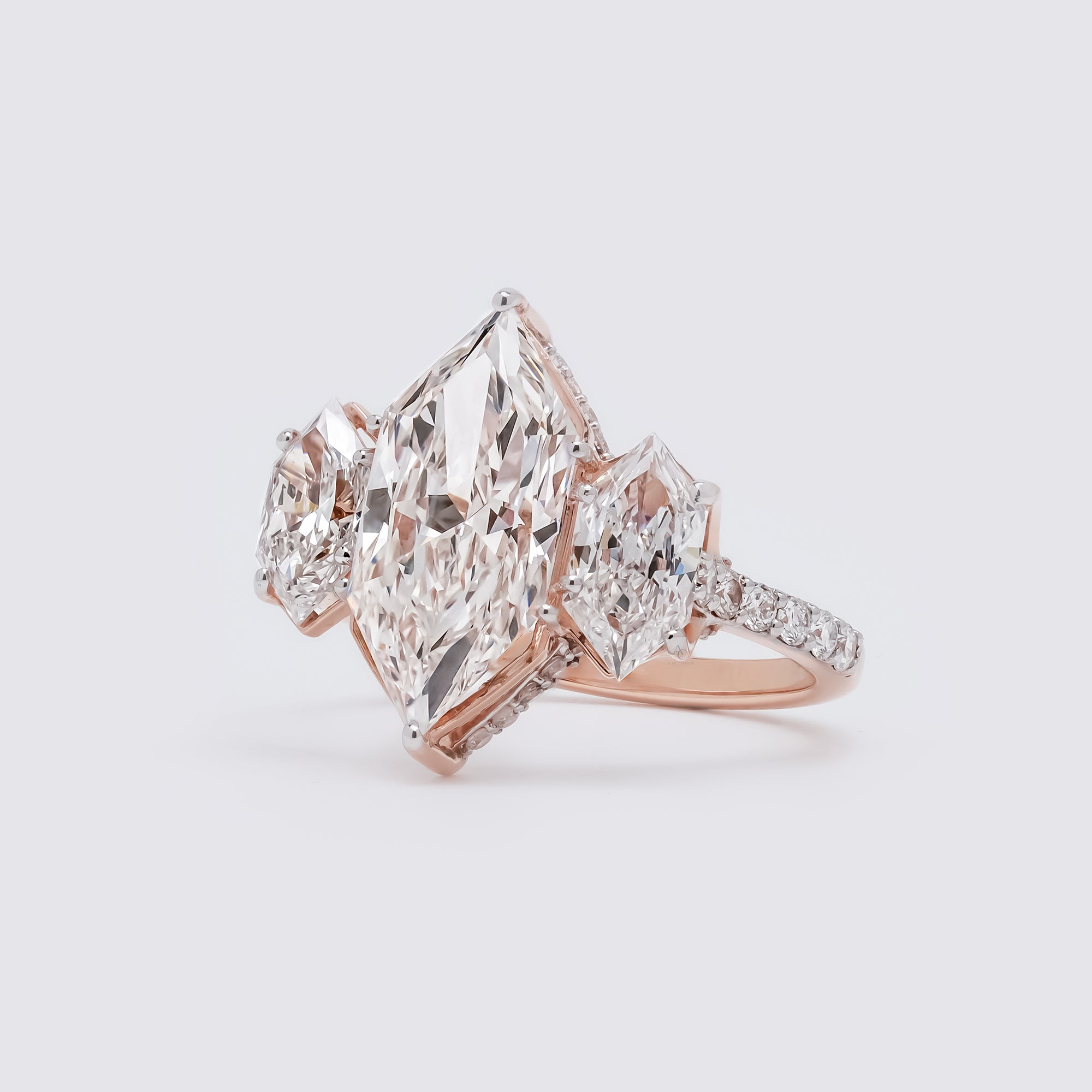 Dutch Marquise Hidden Halo Three-Stone Ring