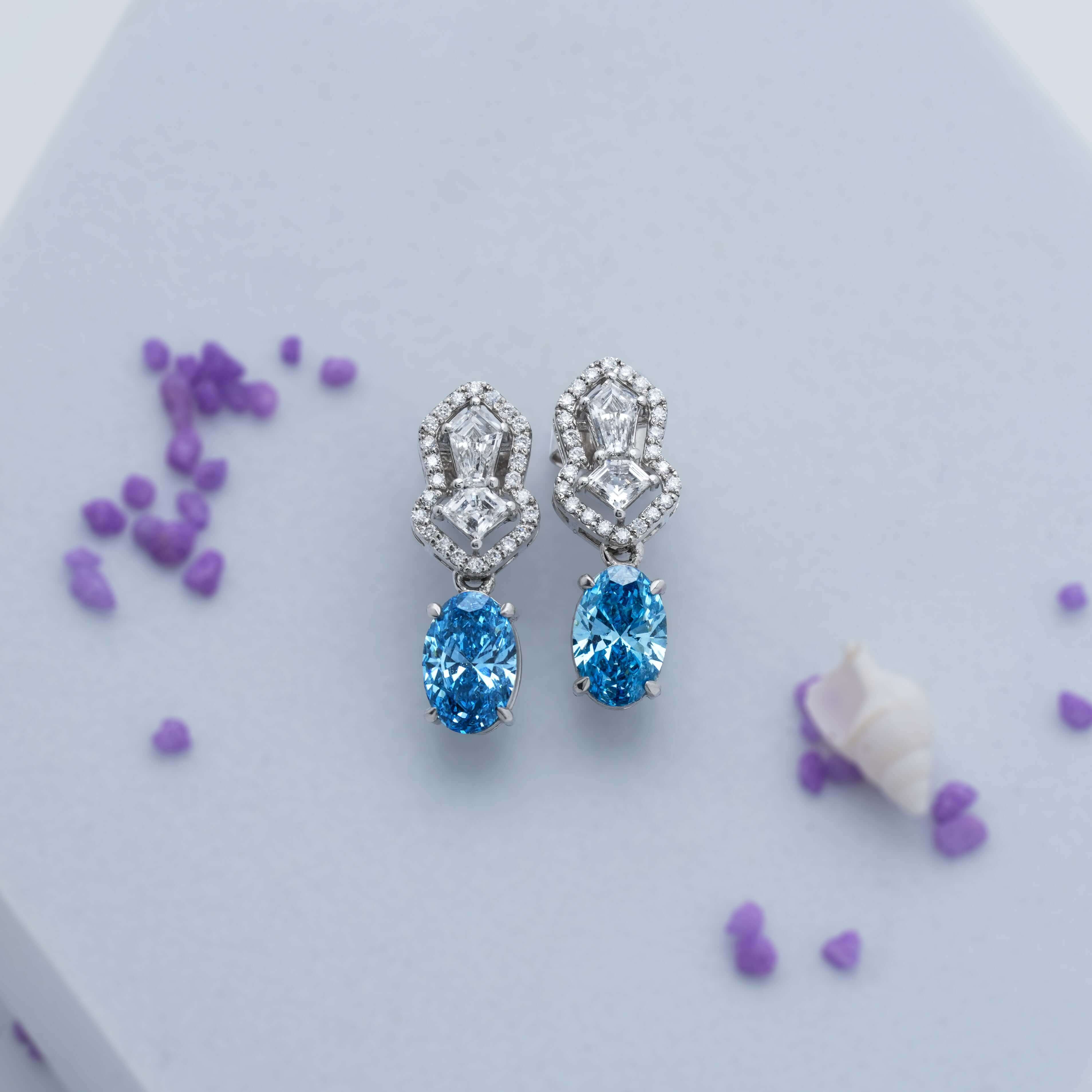 Celestine Blue Oval Drop Earrings – Diamond Dangler Pair