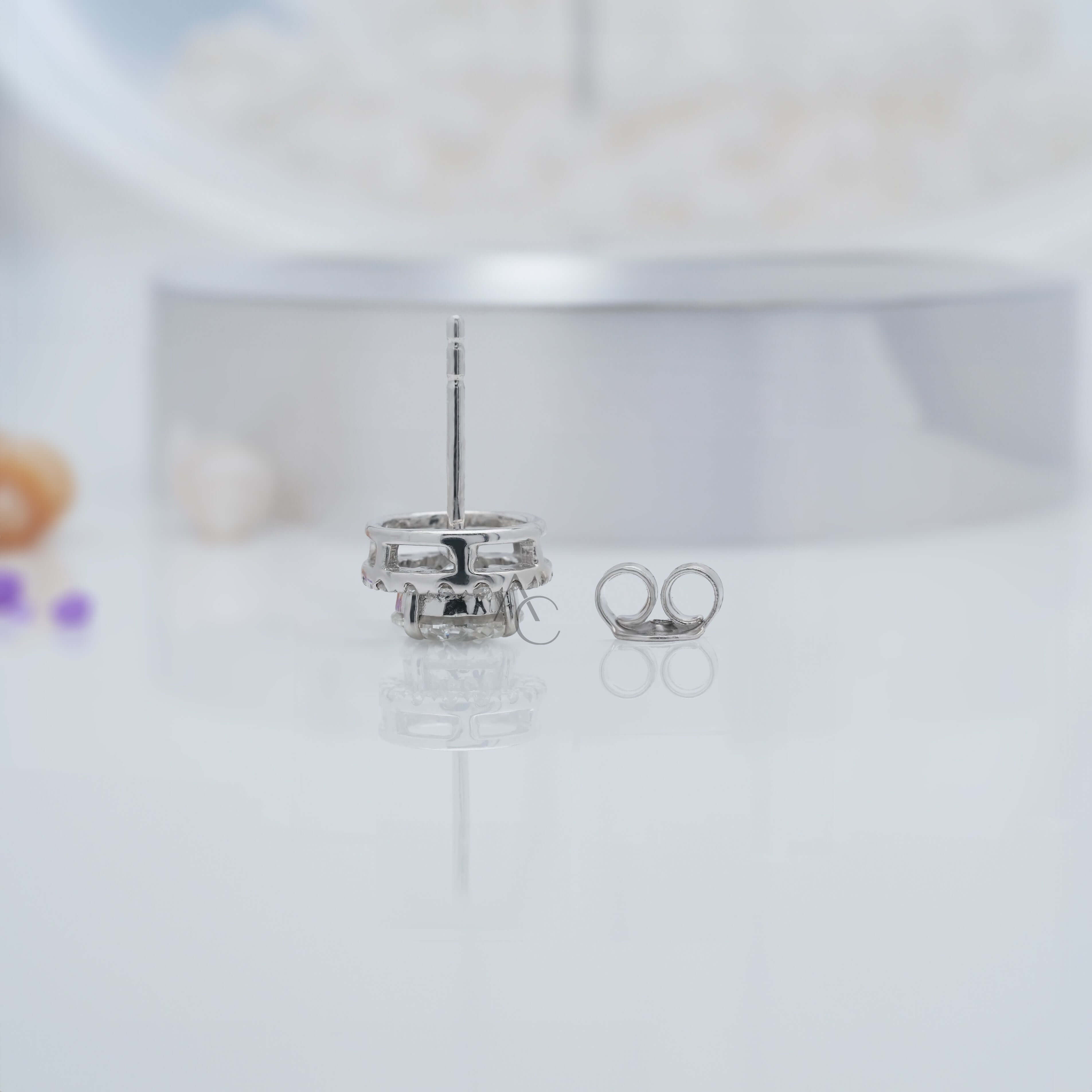 Aristocratic French Halo Brilliant Round Diamond Stud Earrings