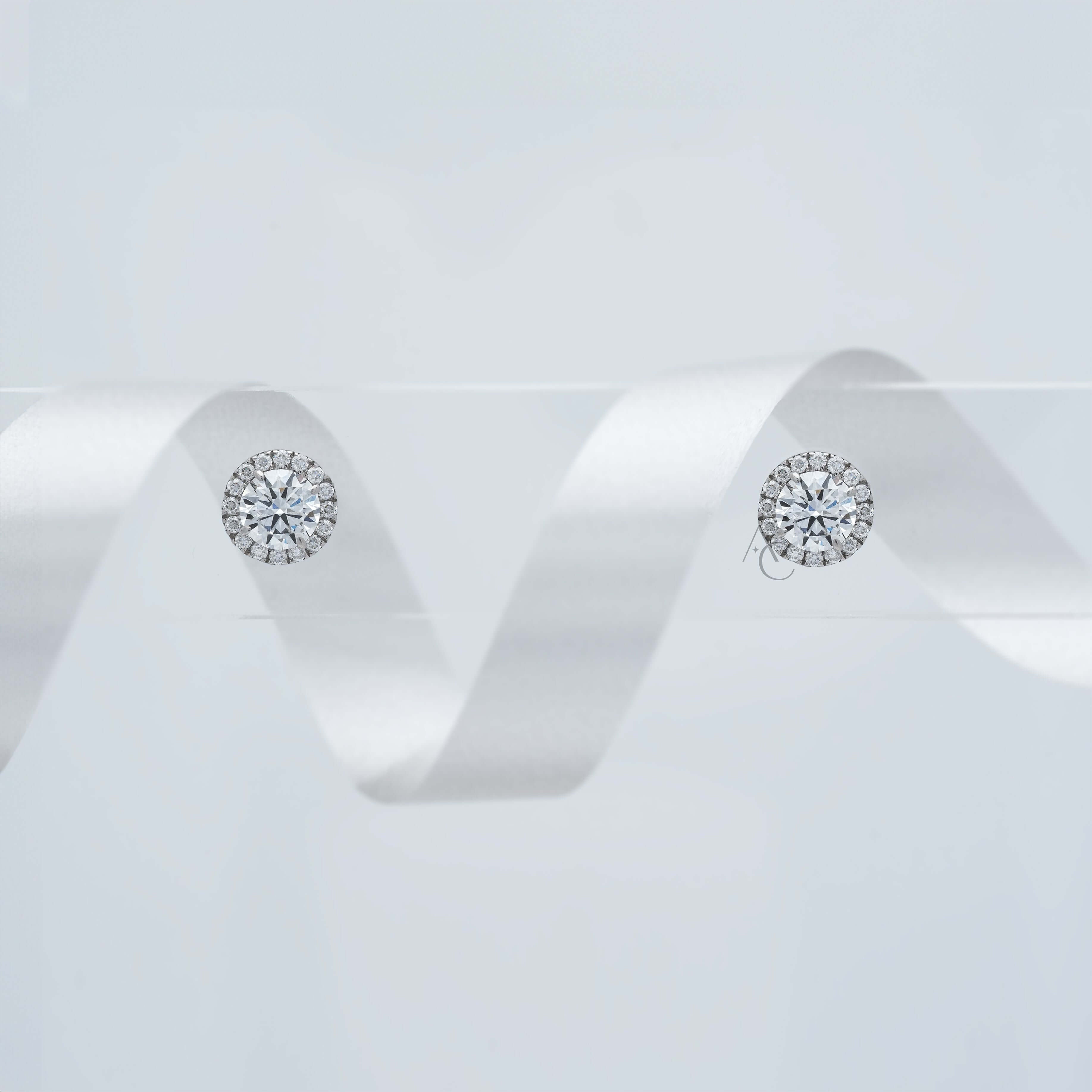 Aristocratic French Halo Brilliant Round Diamond Stud Earrings