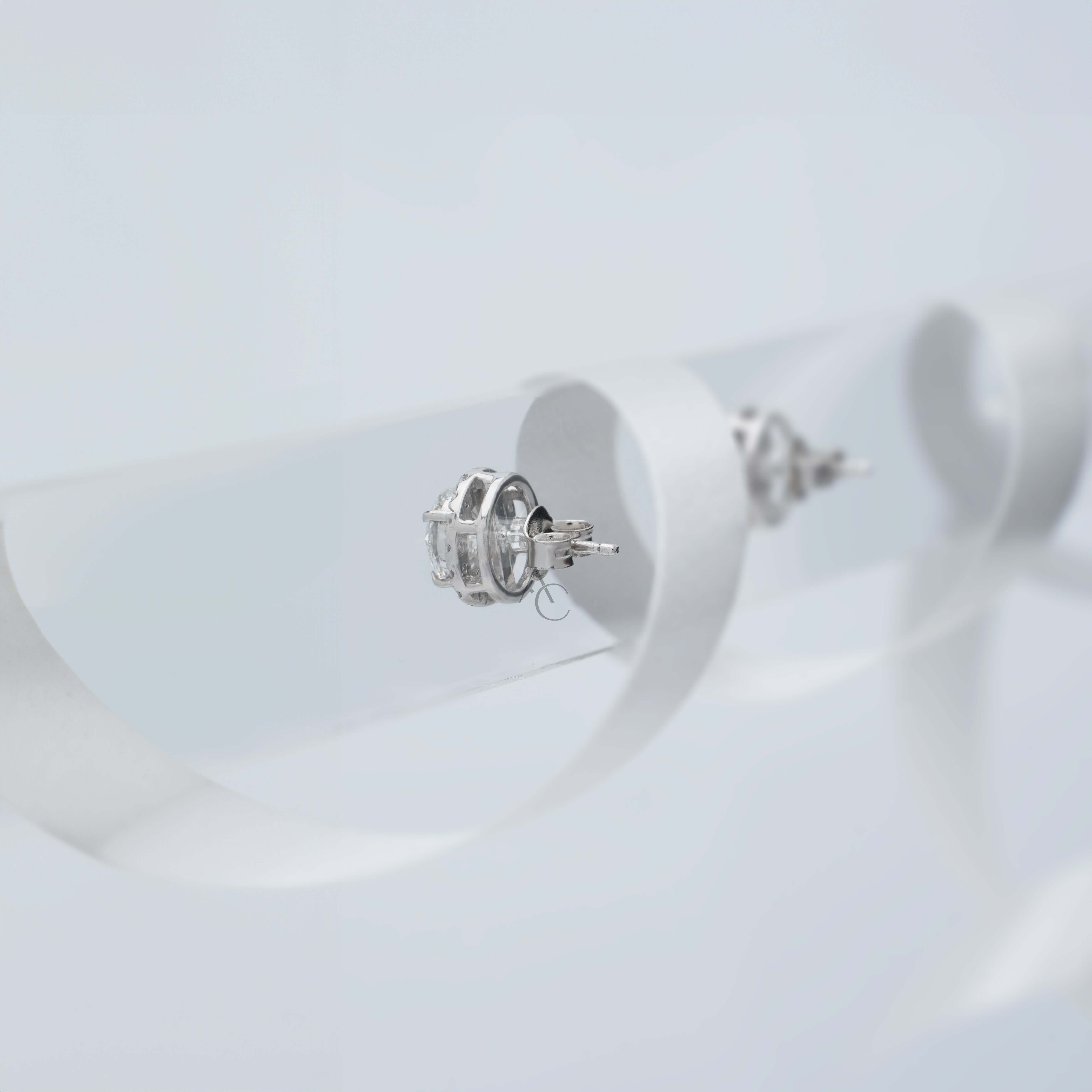 Aristocratic French Halo Brilliant Round Diamond Stud Earrings