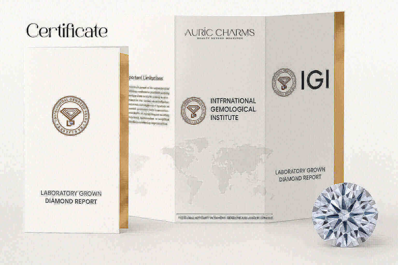 Certificate showcasing IGI report for lab grown diamond, underlining ethical and sustainable jewelry excellence.