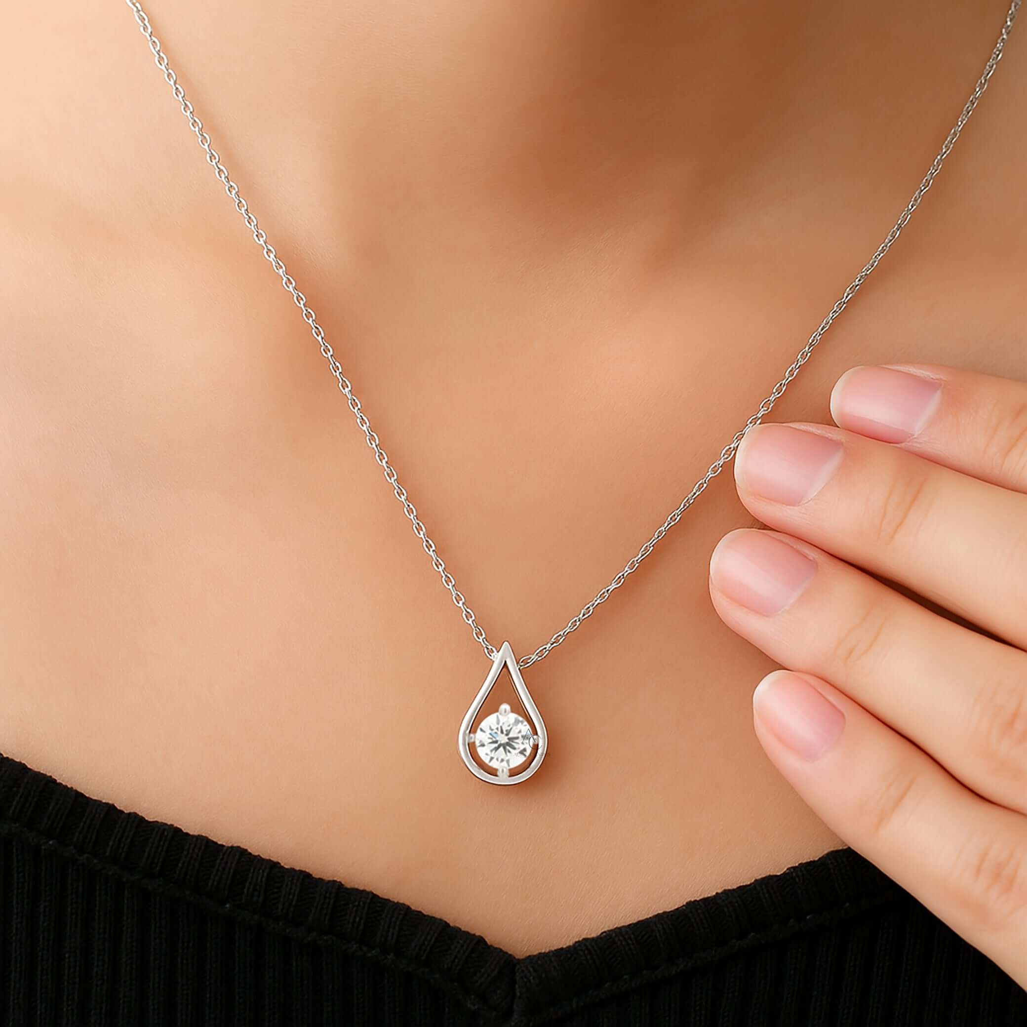 Giselle Teardrop Solitaire Diamond Pendant Necklace