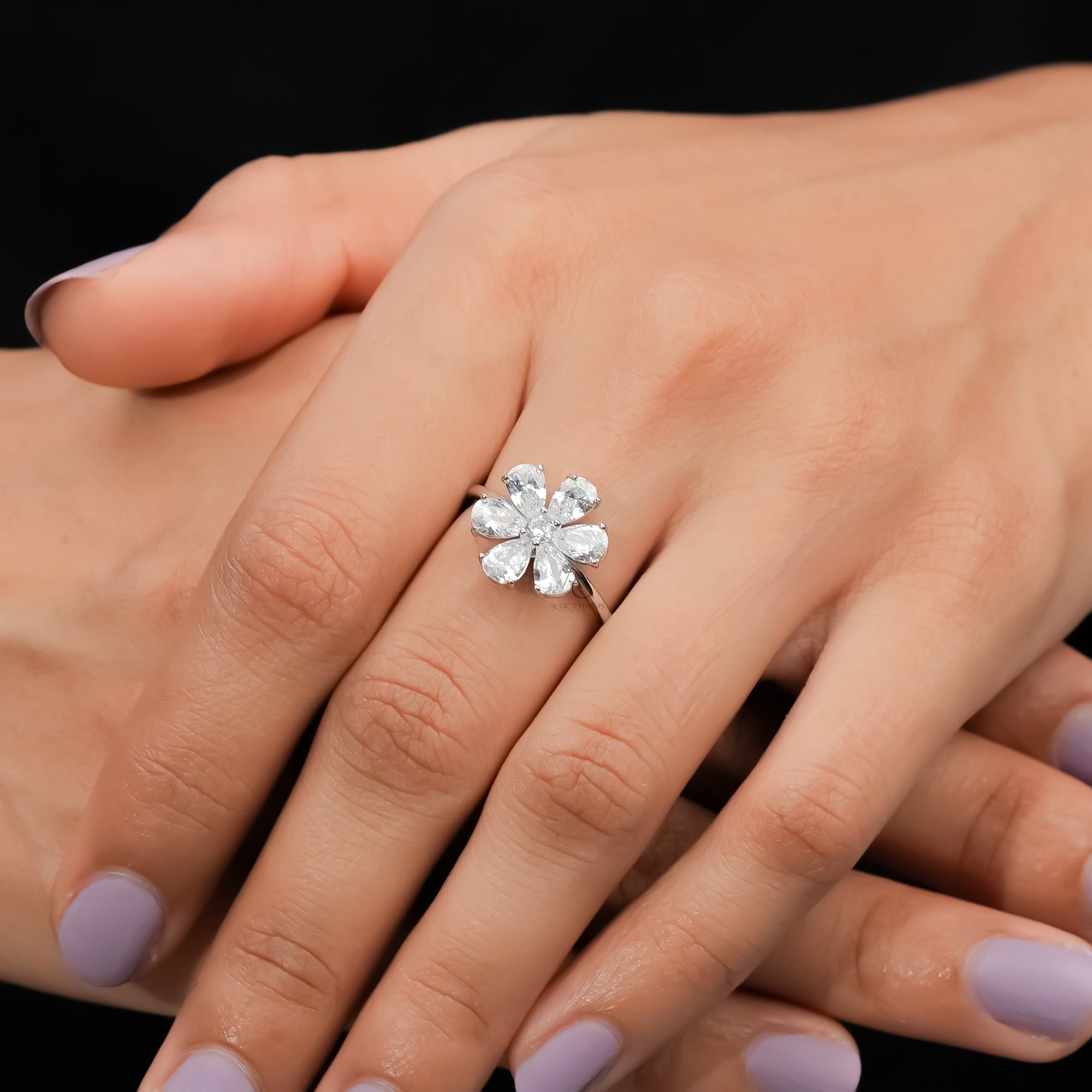 Aurielle Pear Cut Diamond Ring With Side Accents