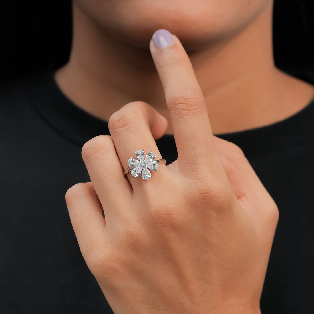 Aurielle Pear Cut Diamond Ring With Side Accents