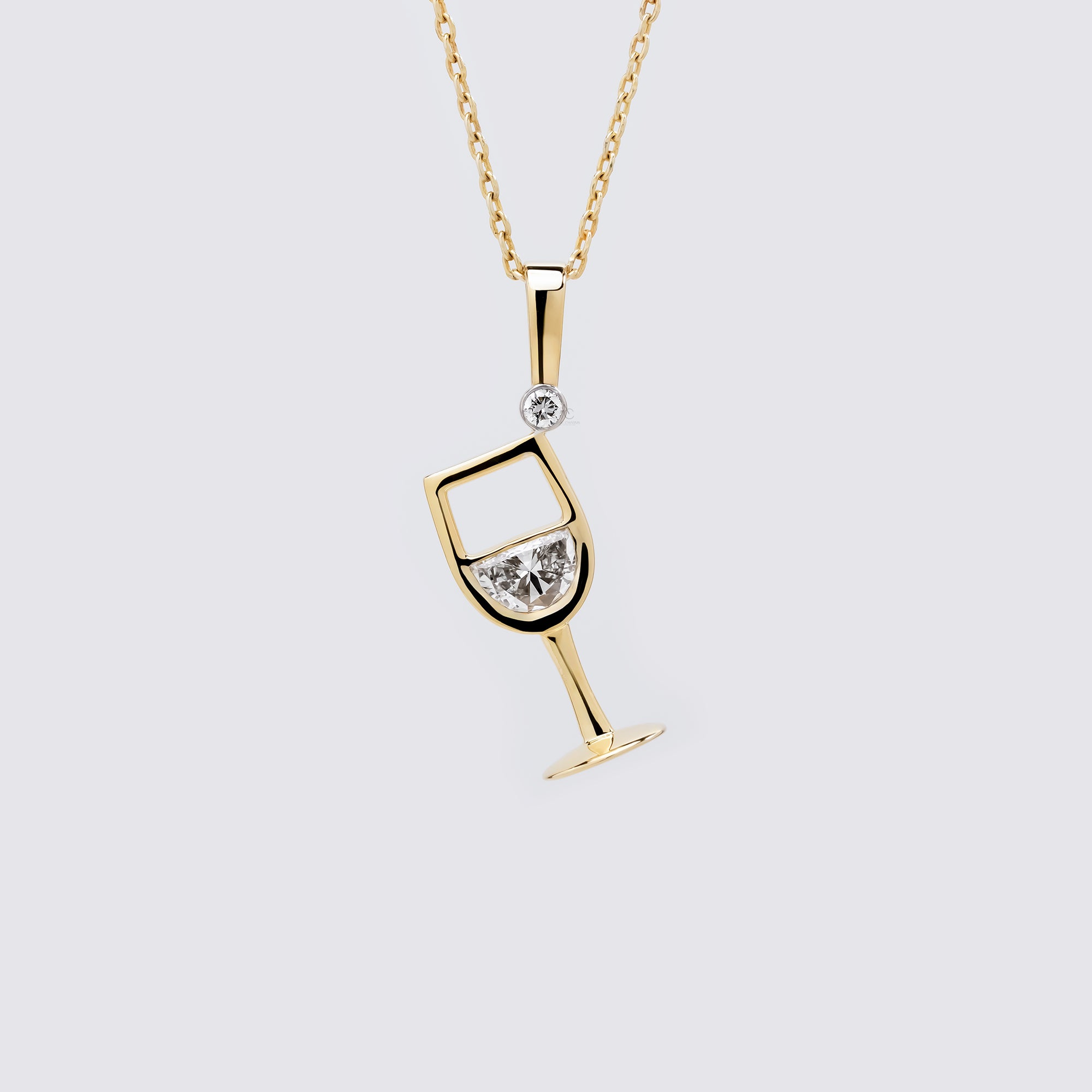 Champagne Glass Half Moon Diamond Pendant