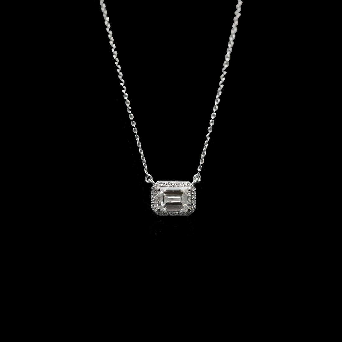Zendaya Emerald East-West Halo Diamond Pendant