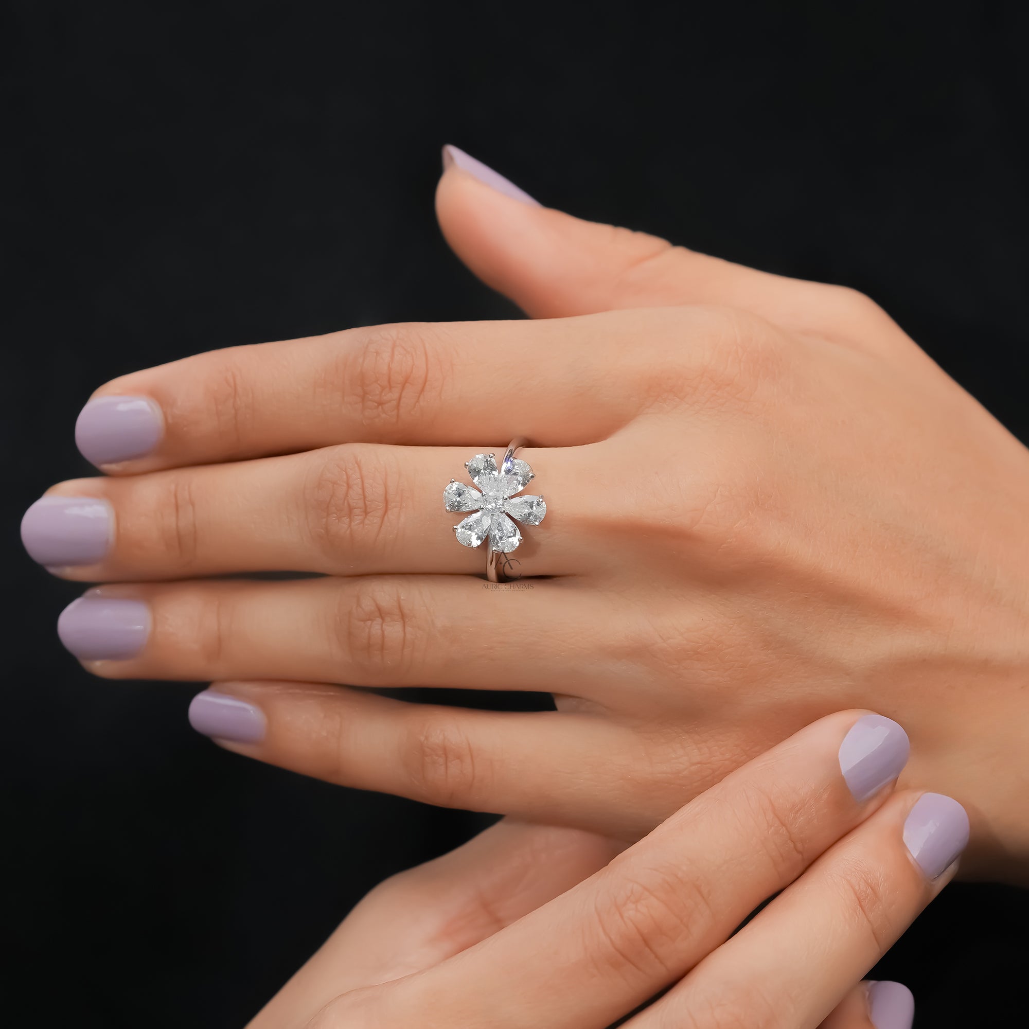 Aurielle Pear Cut Diamond Ring With Side Accents