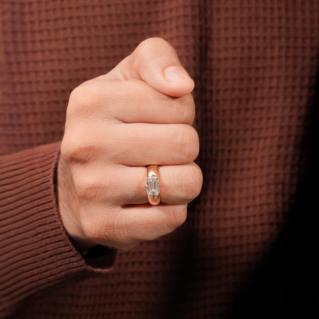 Emerald Cut East-West Men's Ring