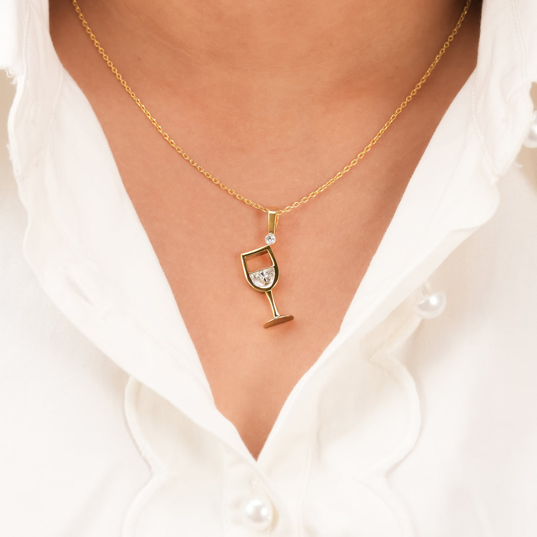 Champagne Glass Half Moon Diamond Pendant