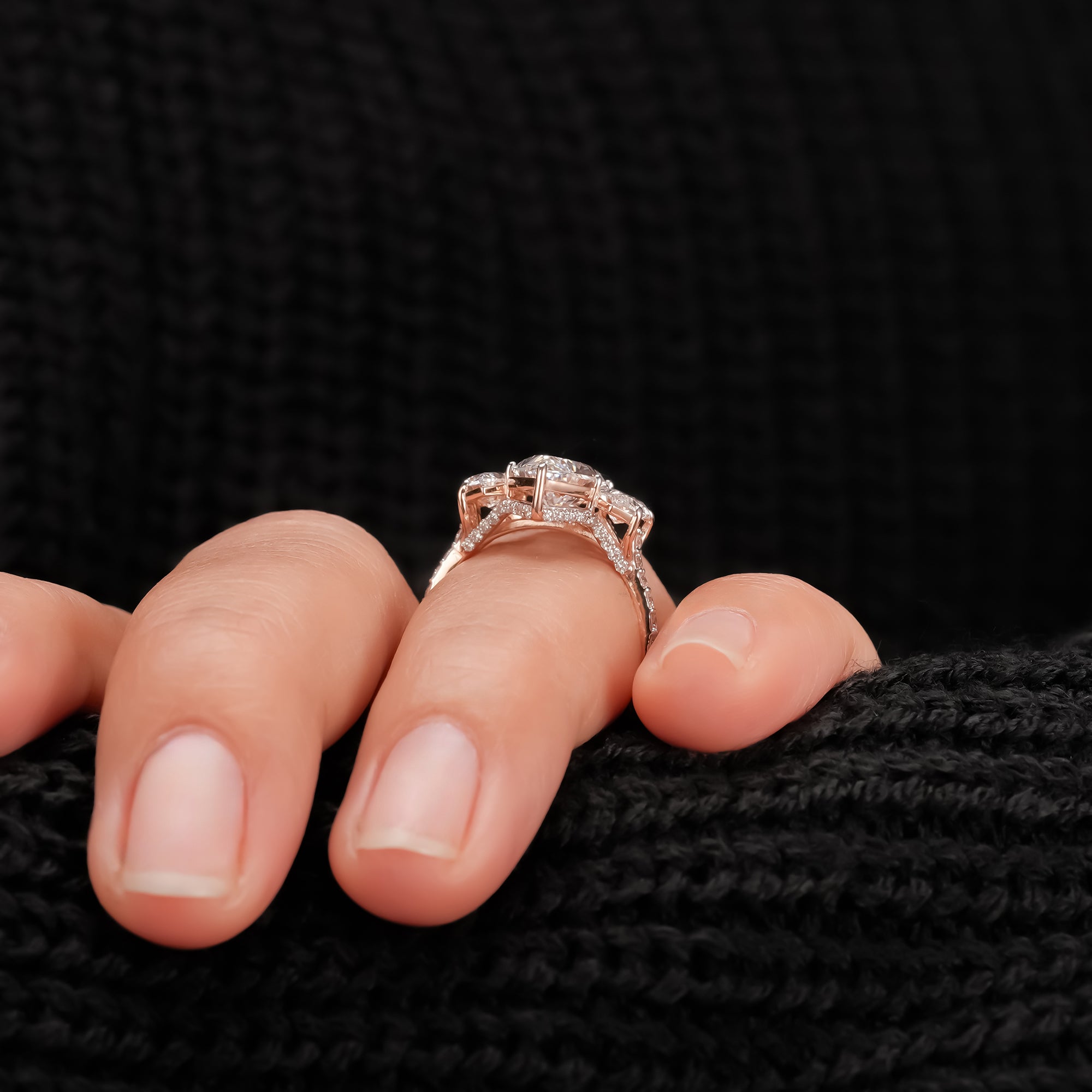 Dutch Marquise Hidden Halo Three-Stone Ring