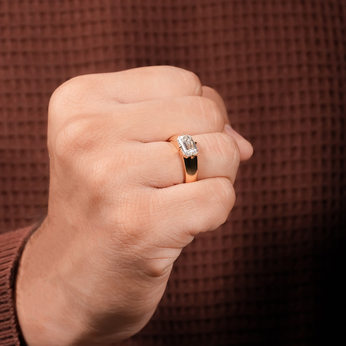 Emerald Cut East-West Men's Ring