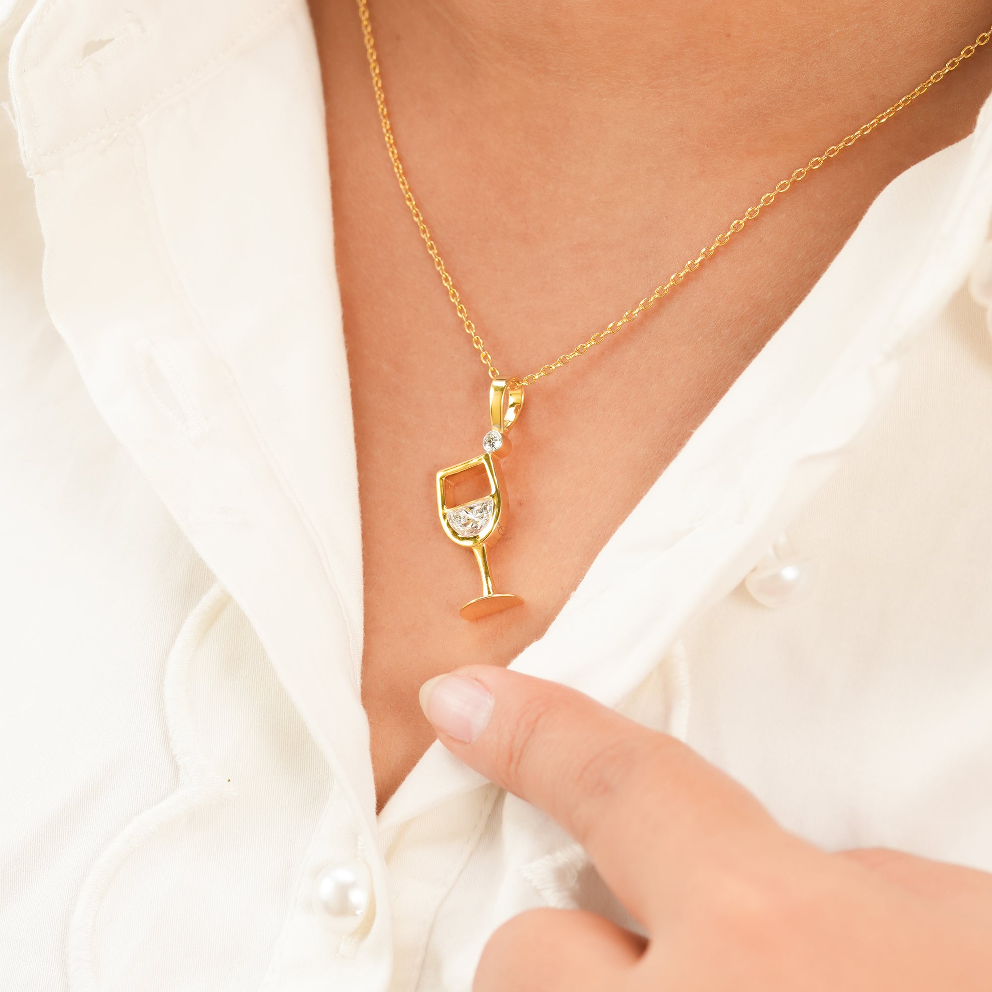 Champagne Glass Half Moon Diamond Pendant