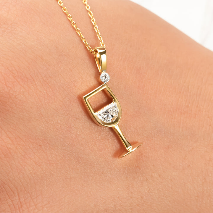 Champagne Glass Half Moon Diamond Pendant