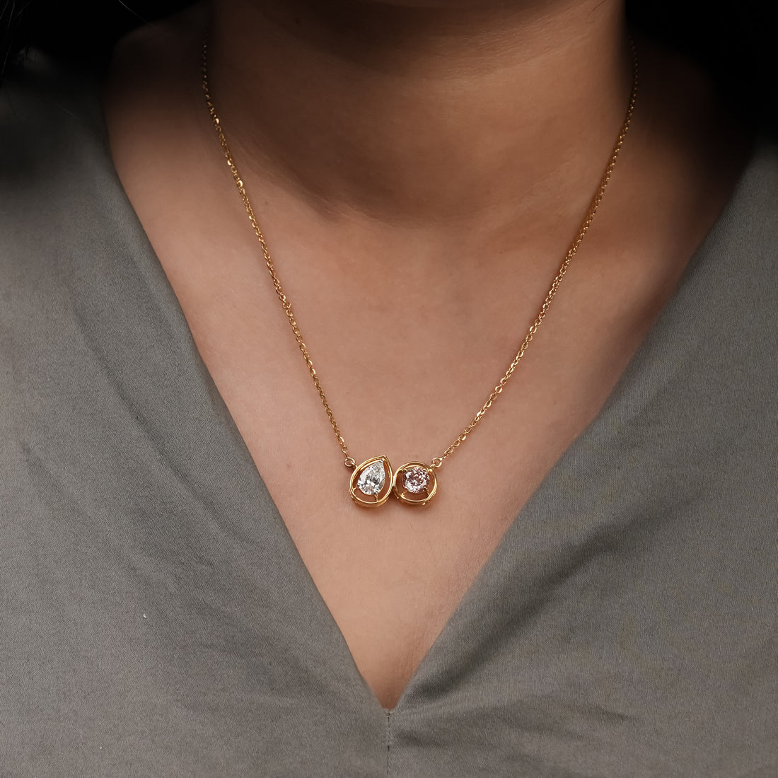 1.00 Ct Toi et Moi Fancy Pink Necklace