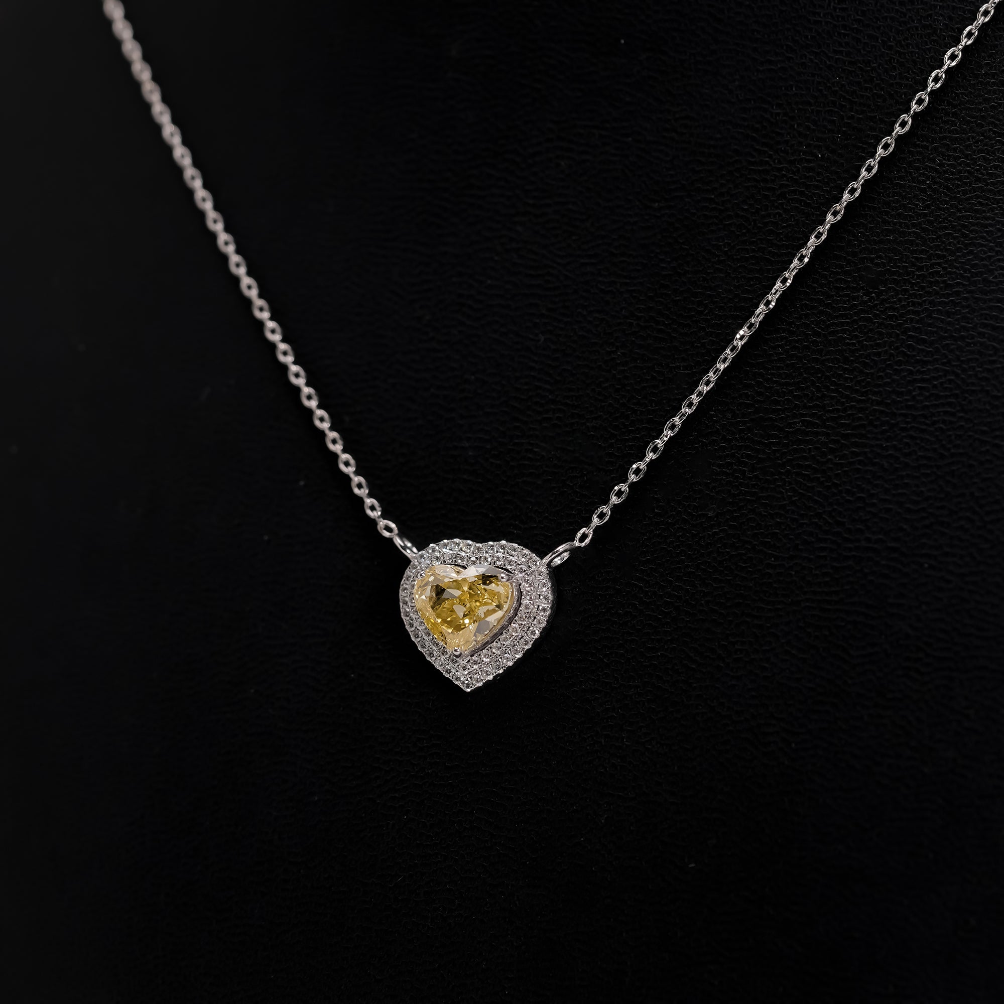 Fancy Yellow Heart Halo Diamond Pendant