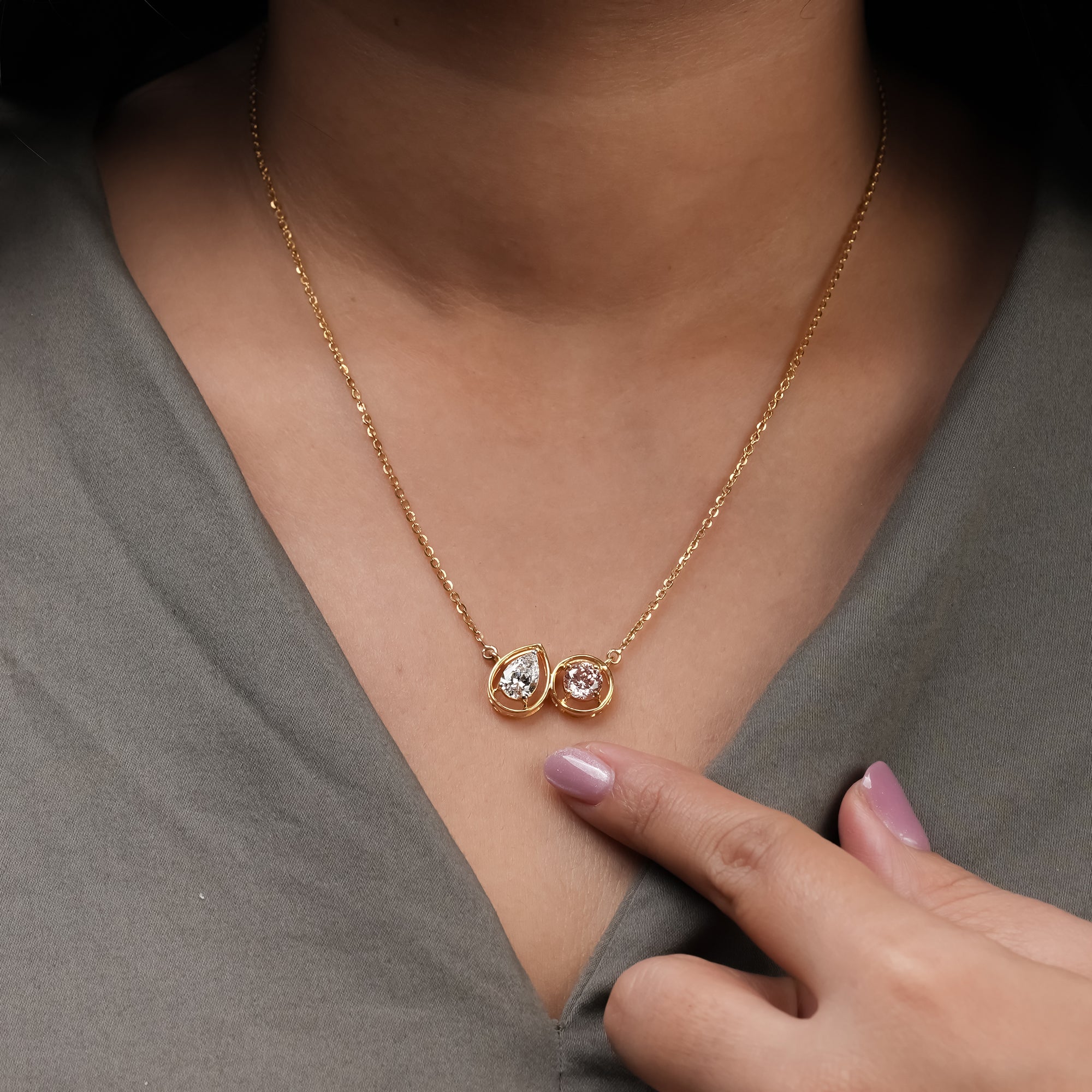 1.00 Ct Toi et Moi Fancy Pink Necklace