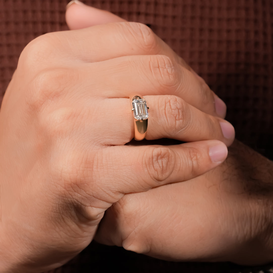 Emerald Cut East-West Men's Ring