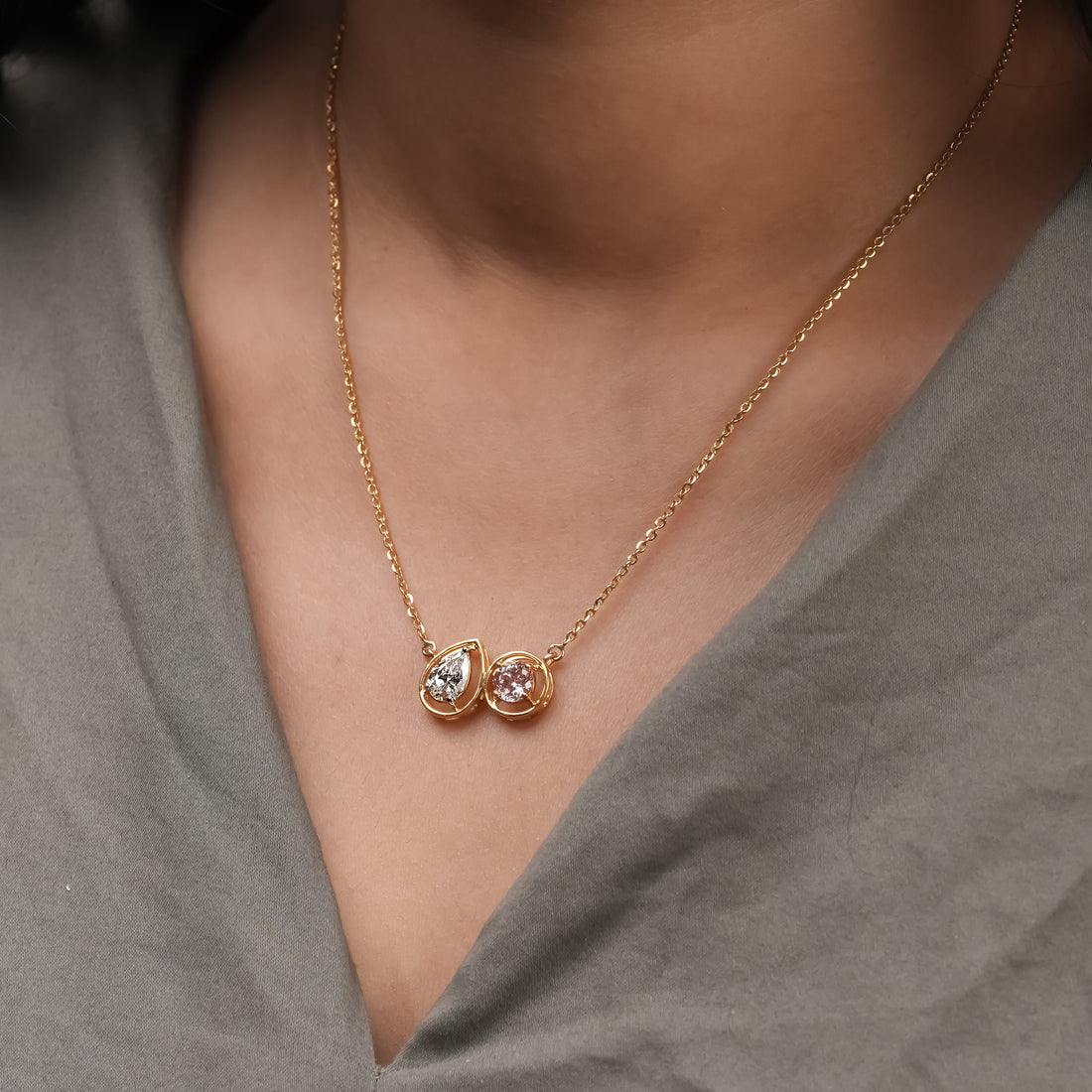 1.00 Ct Toi et Moi Fancy Pink Necklace