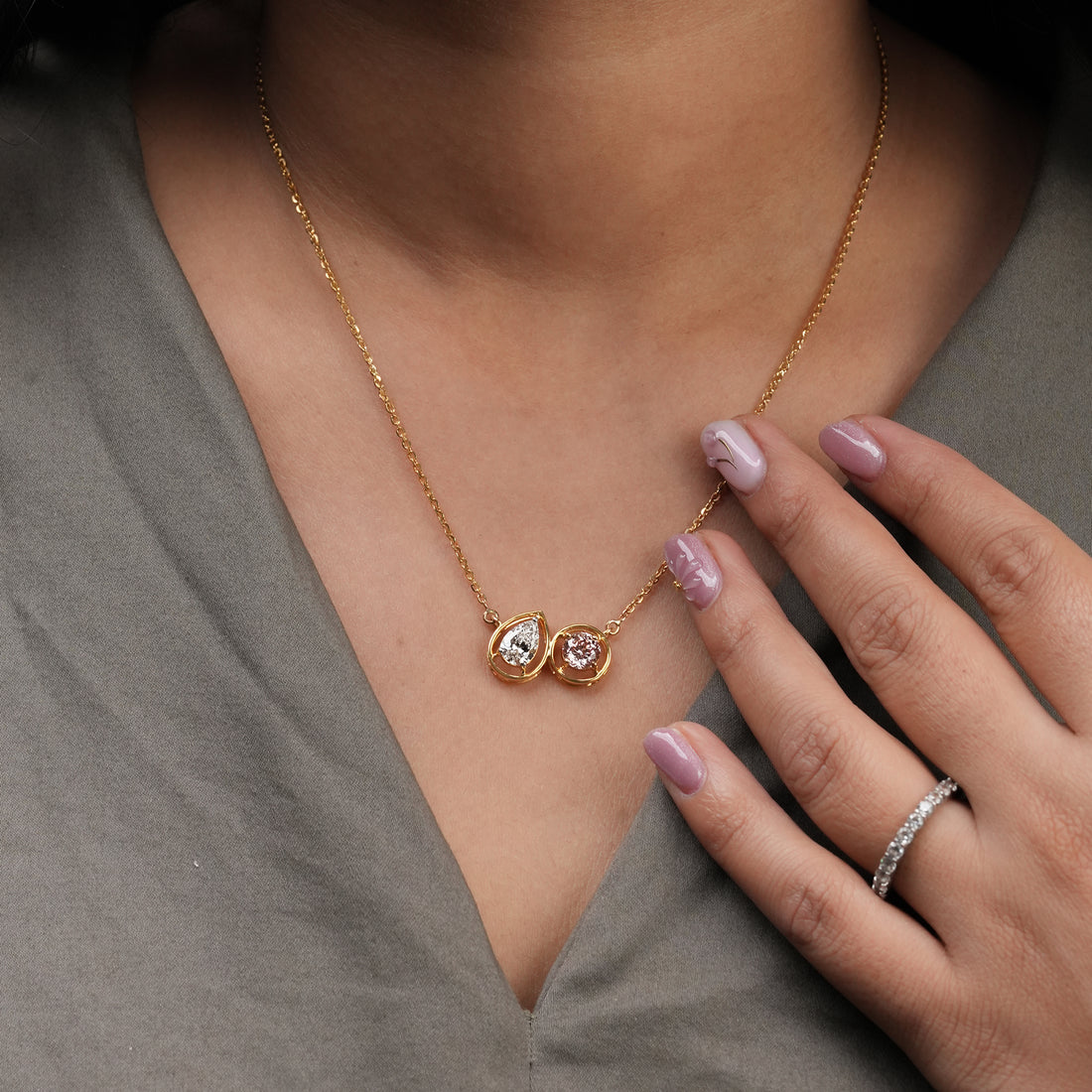 1.00 Ct Toi et Moi Fancy Pink Necklace