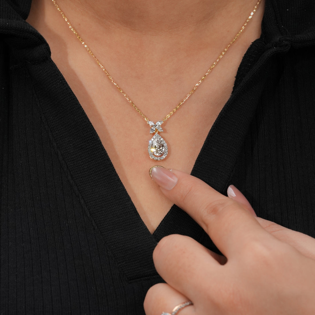 Pear Halo Diamond Pendant