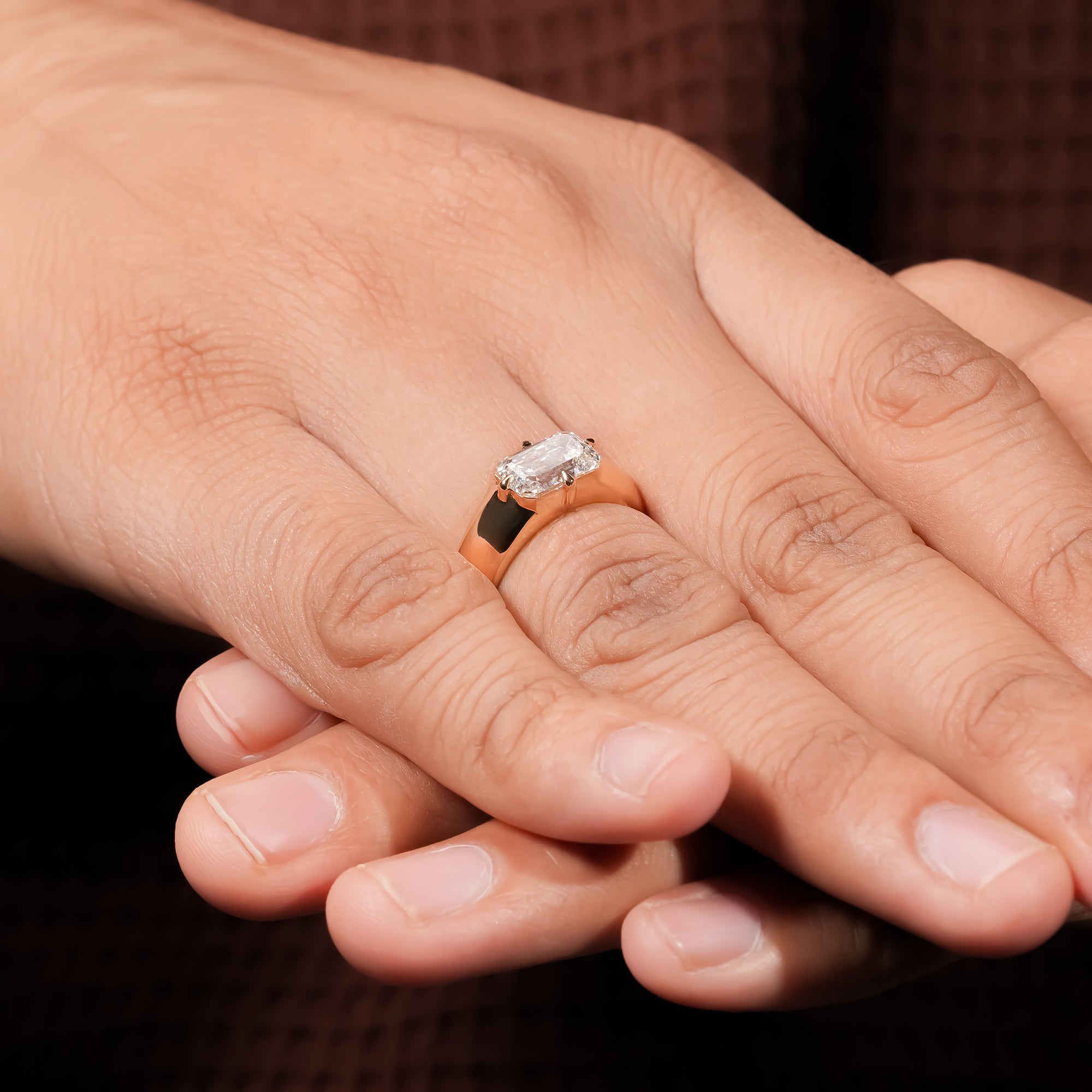 Emerald Cut East-West Men's Ring