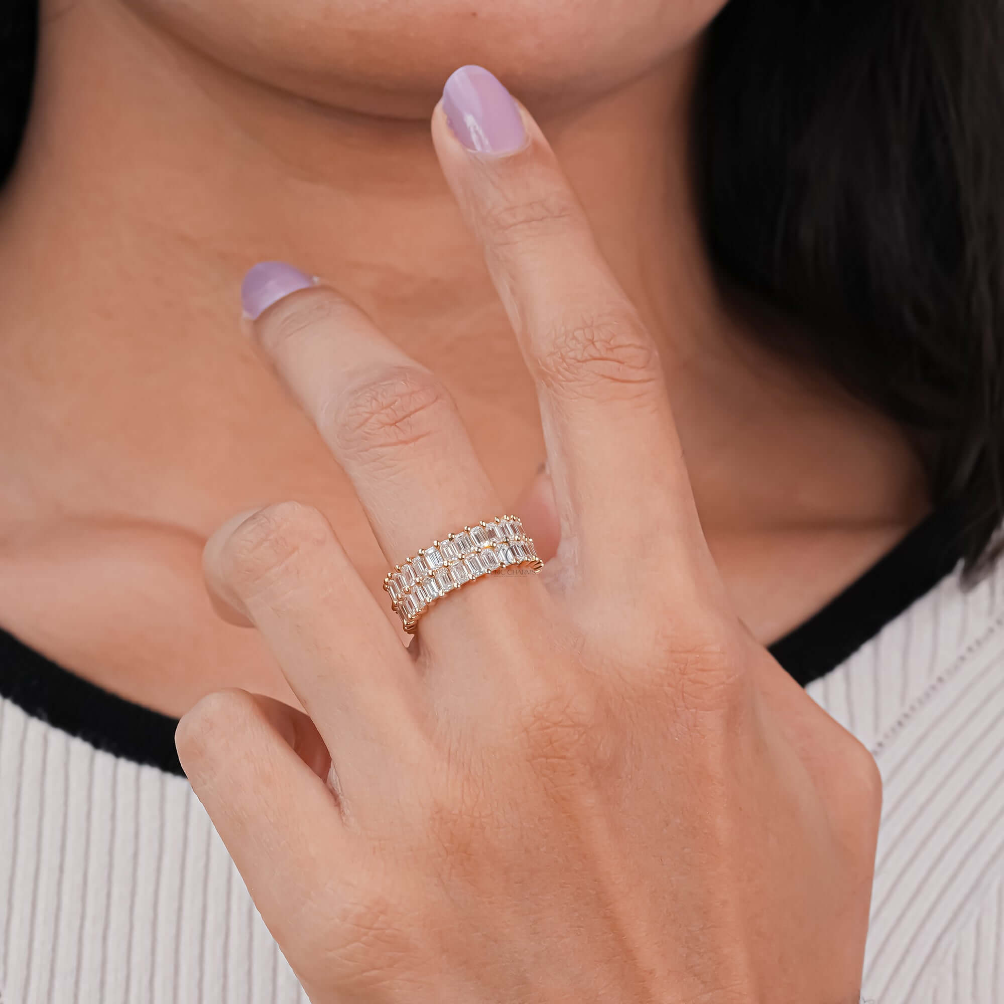 Amal Gold Emerald Illusion Eternity Diamond Band