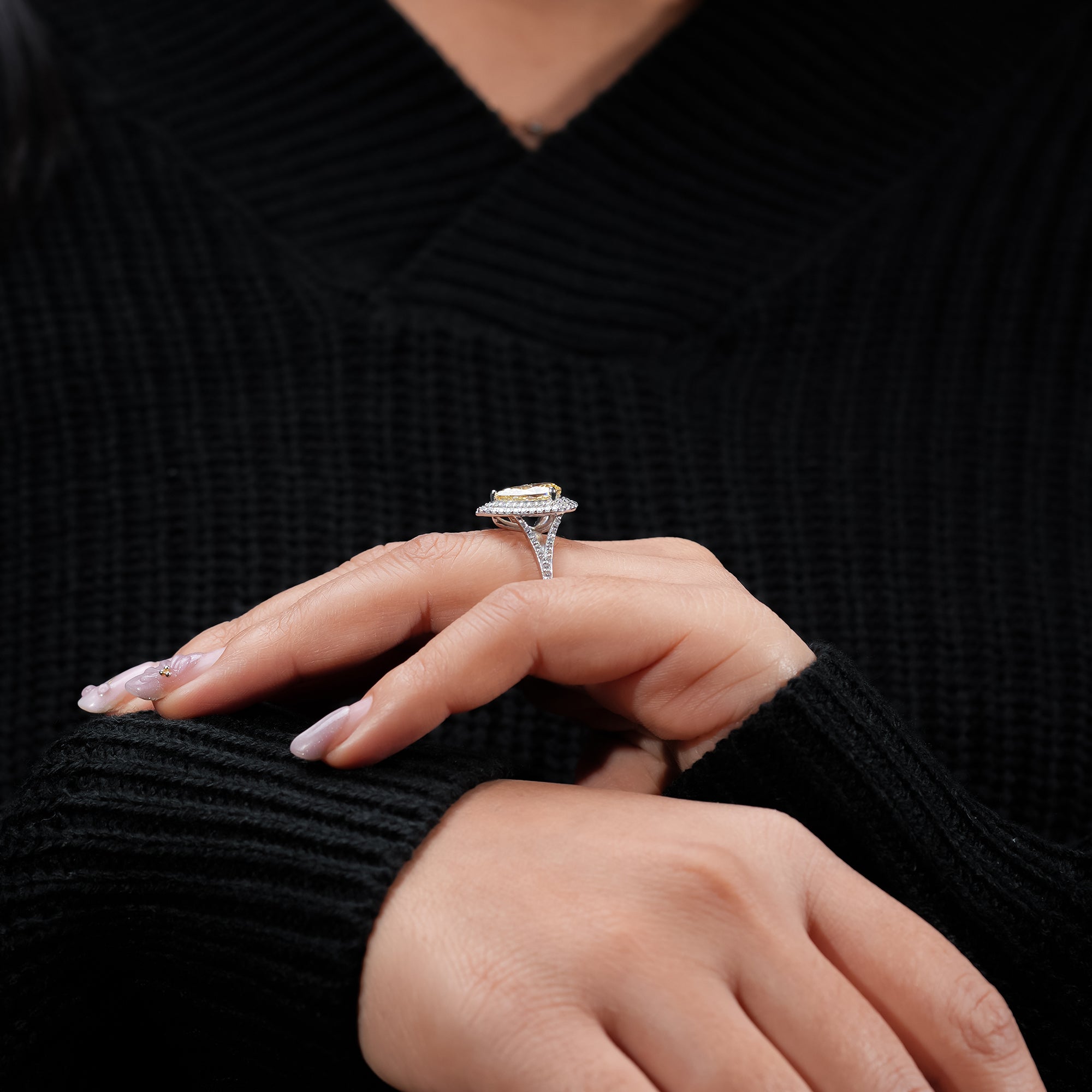 Fancy Yellow Pear Double Halo Ring