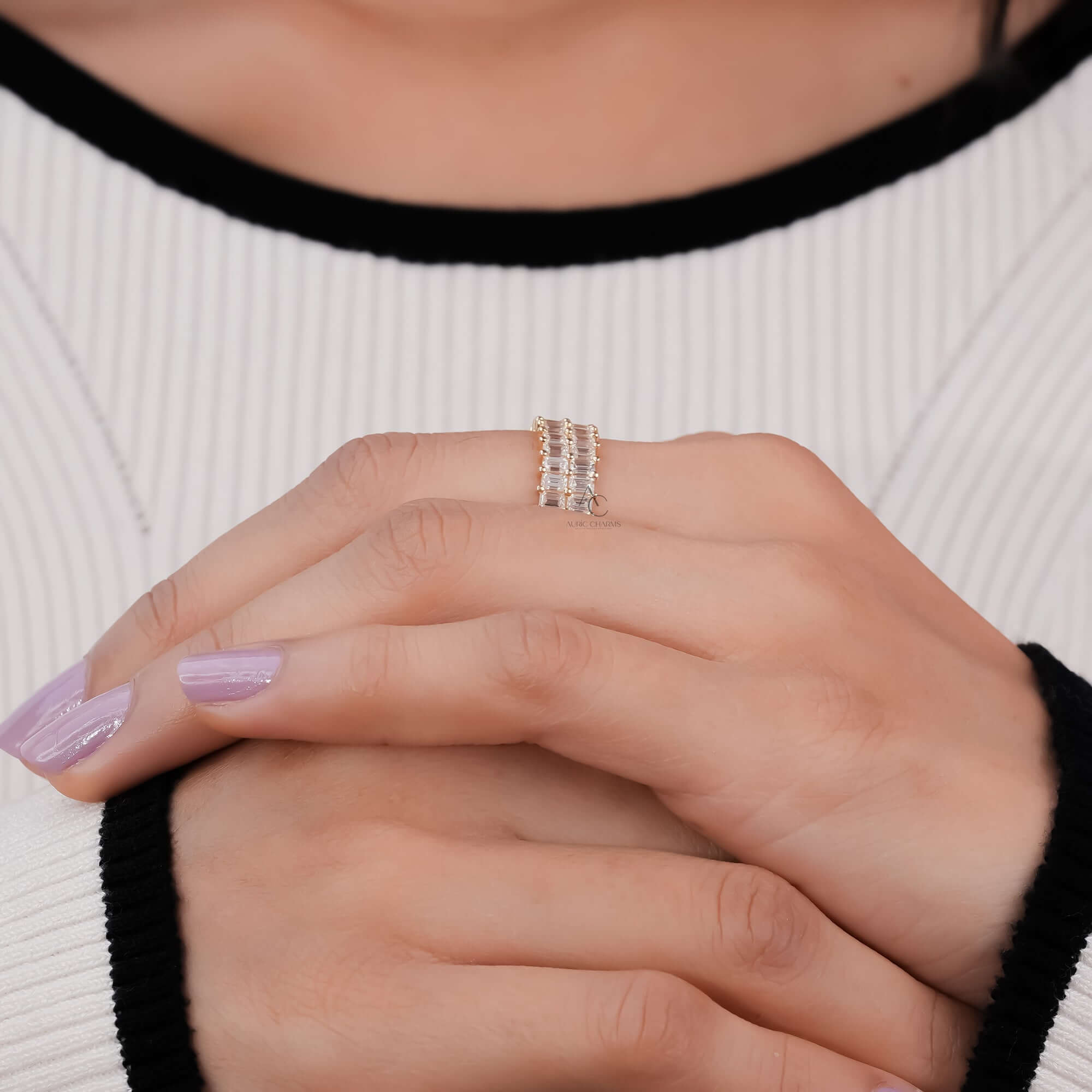 Amal Gold Emerald Illusion Eternity Diamond Band