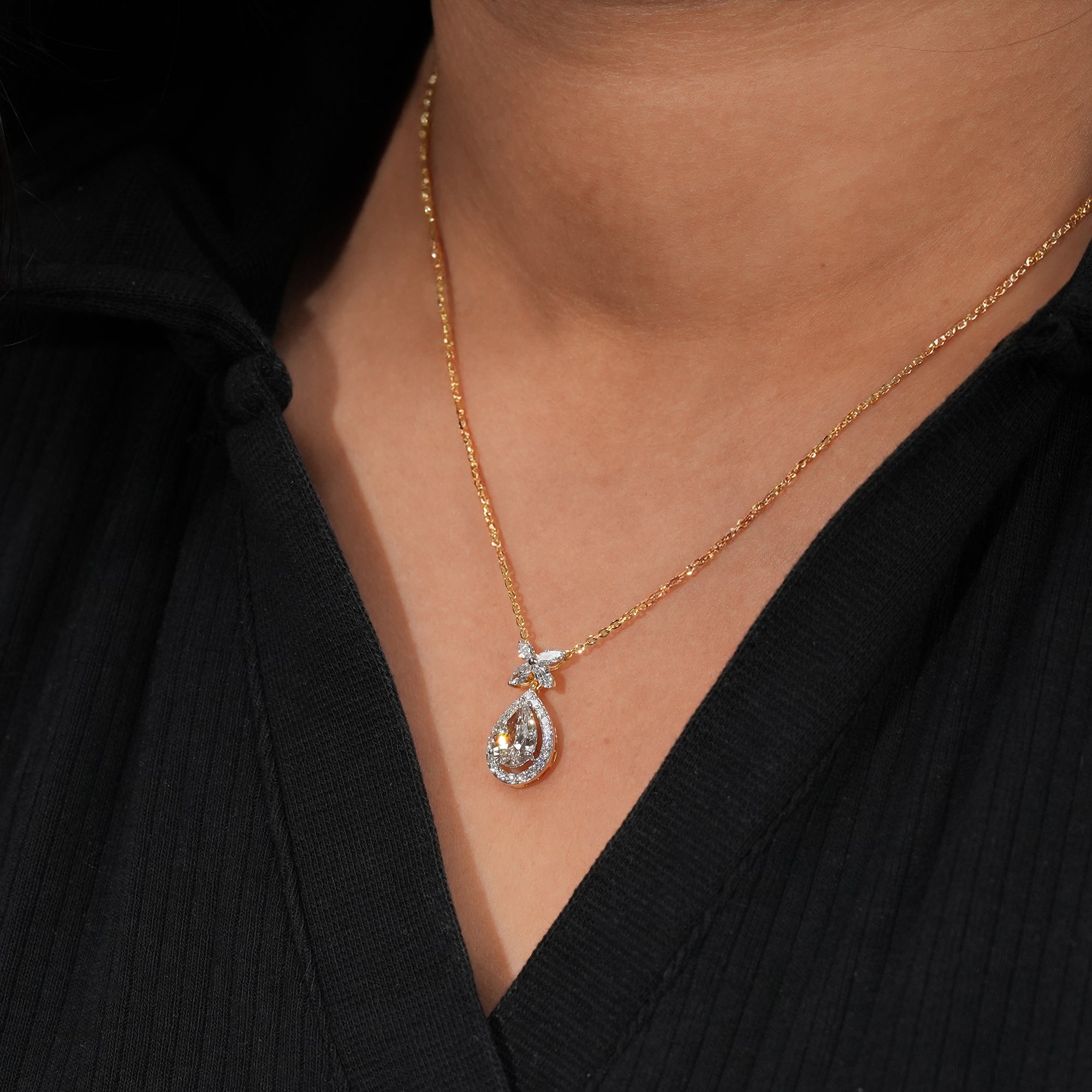 Pear Halo Diamond Pendant